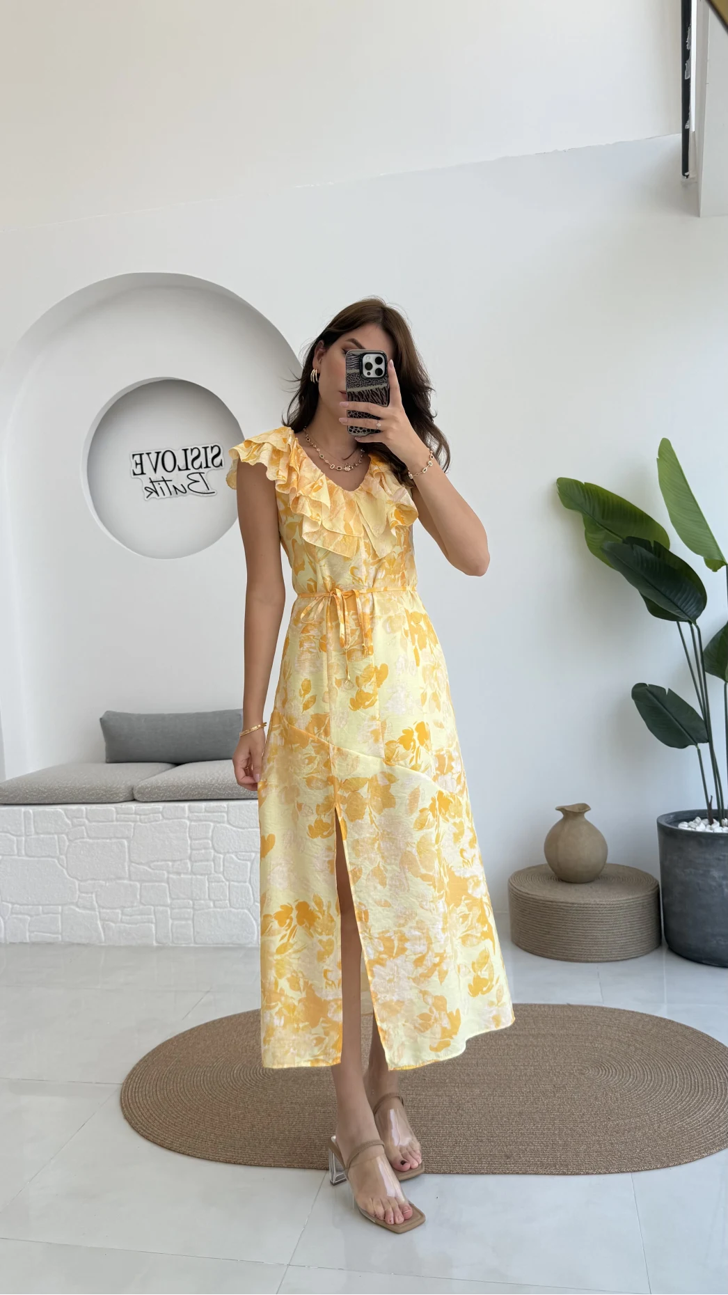 Çiçek Desenli Elbise - 3064 - Sarı