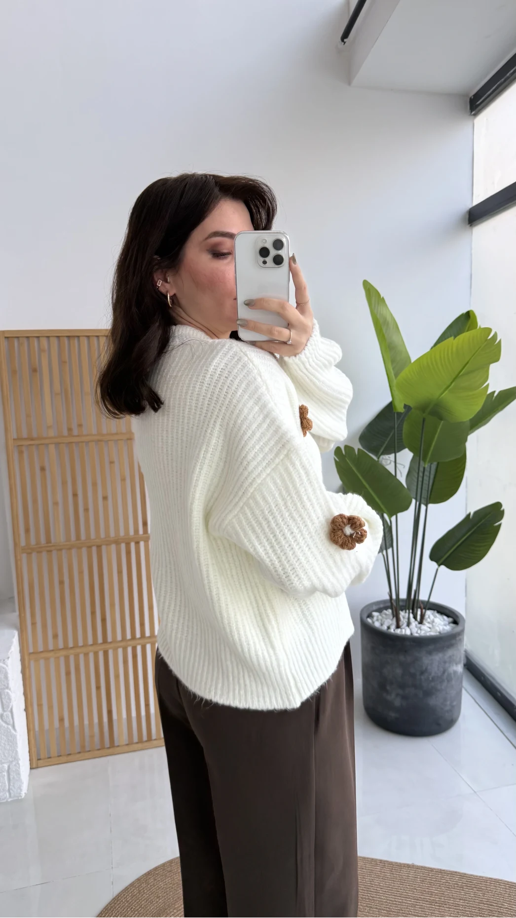 Çiçekli Hırka Ekru