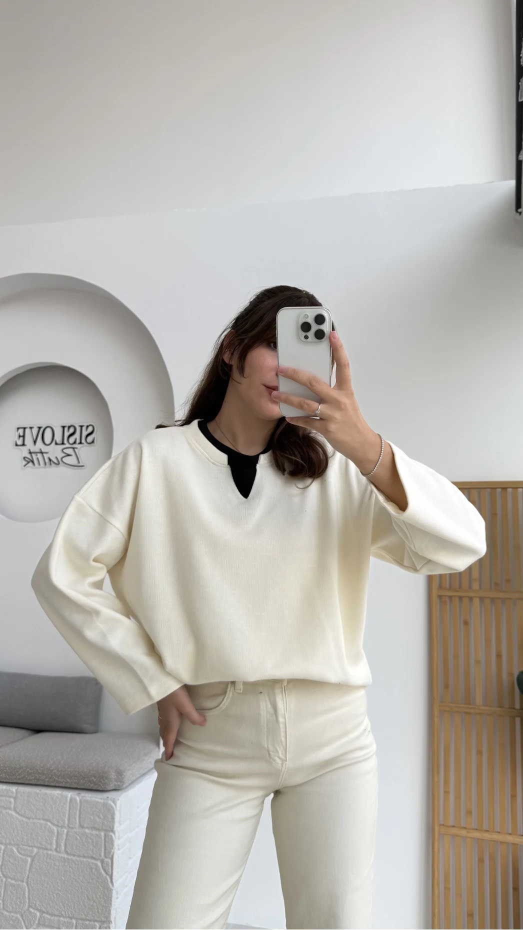 Çift Katman Görünümlü Sweat - Ekru - Kod: 1052