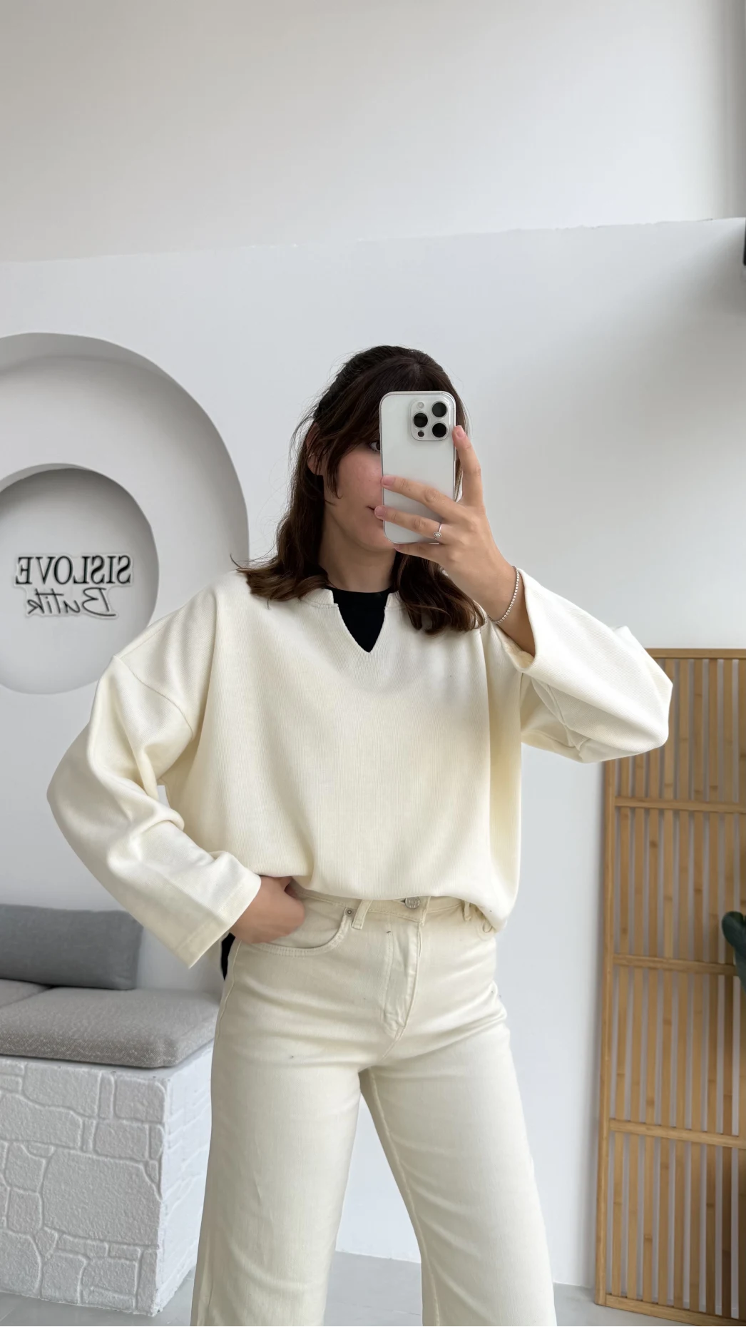 Çift Katman Görünümlü Sweat - Ekru - Kod: 1052