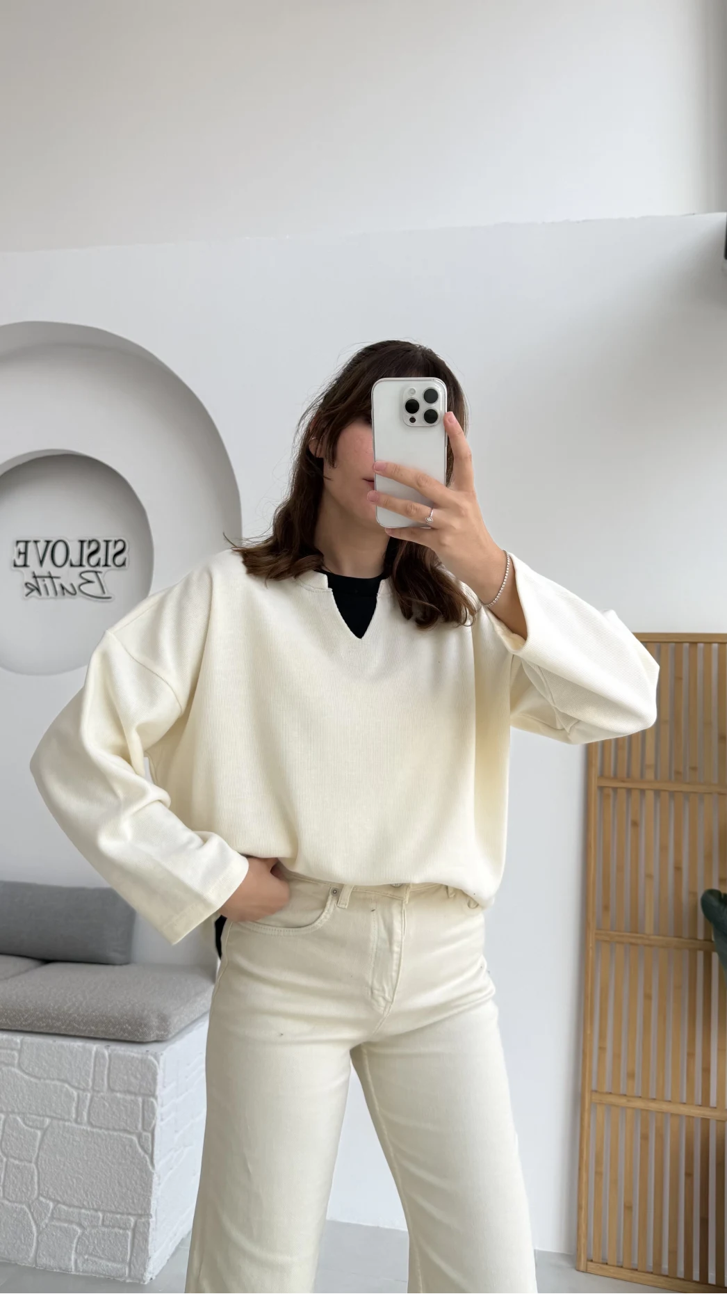 Çift Katman Görünümlü Sweat - Ekru - Kod: 1052