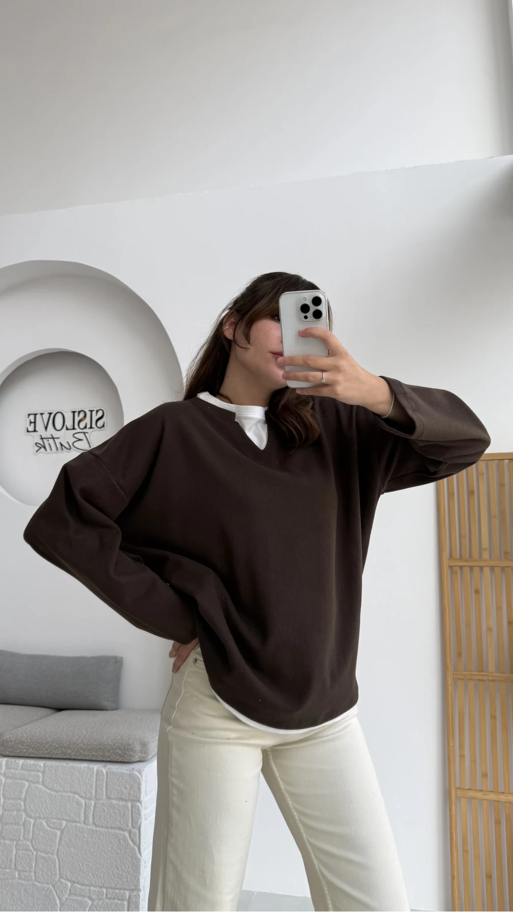 Çift Katman Görünümlü Sweat - Kahverengi - Kod: 1052