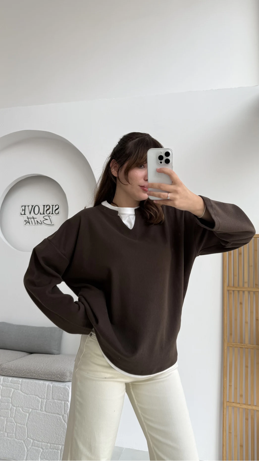 Çift Katman Görünümlü Sweat - Kahverengi - Kod: 1052