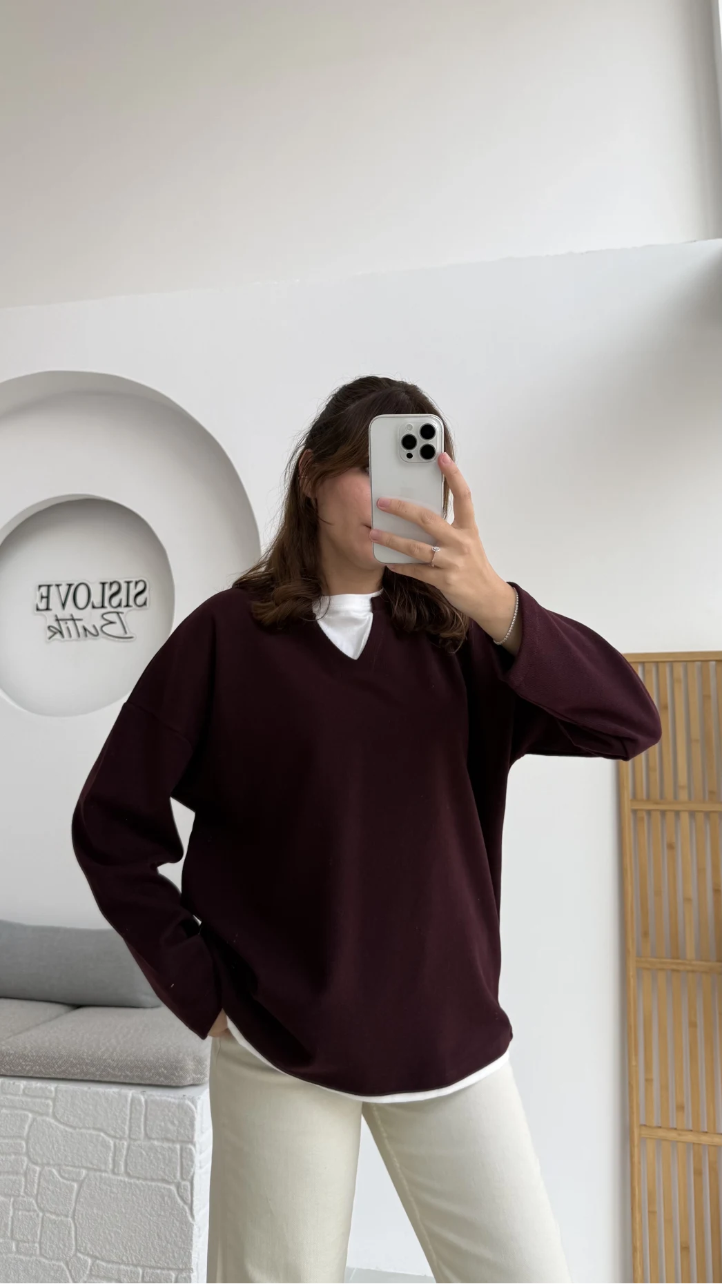 Çift Katman Görünümlü Sweat - Mürdüm - Kod: 1052