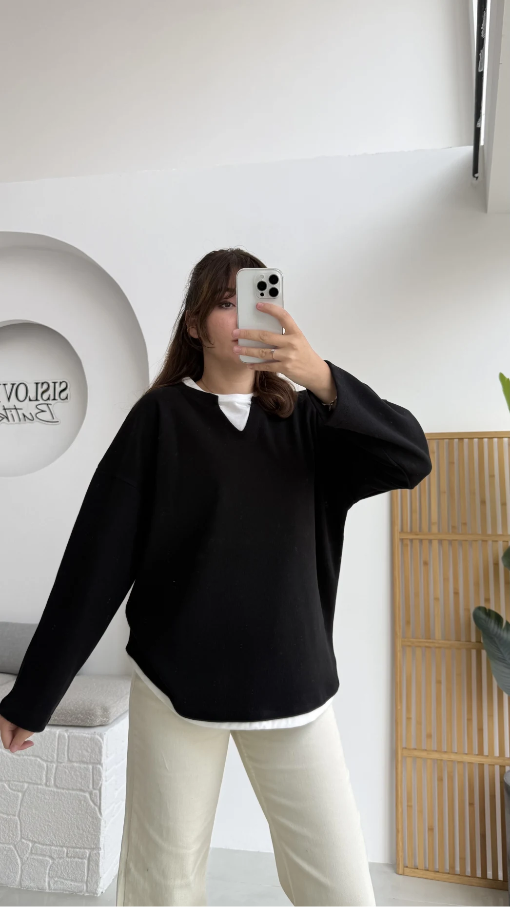 Çift Katman Görünümlü Sweat - Siyah - Kod: 1052