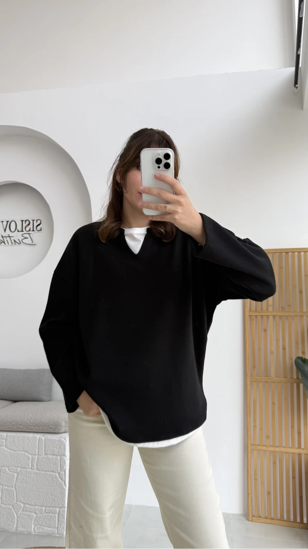 Çift Katman Görünümlü Sweat - Siyah - Kod: 1052