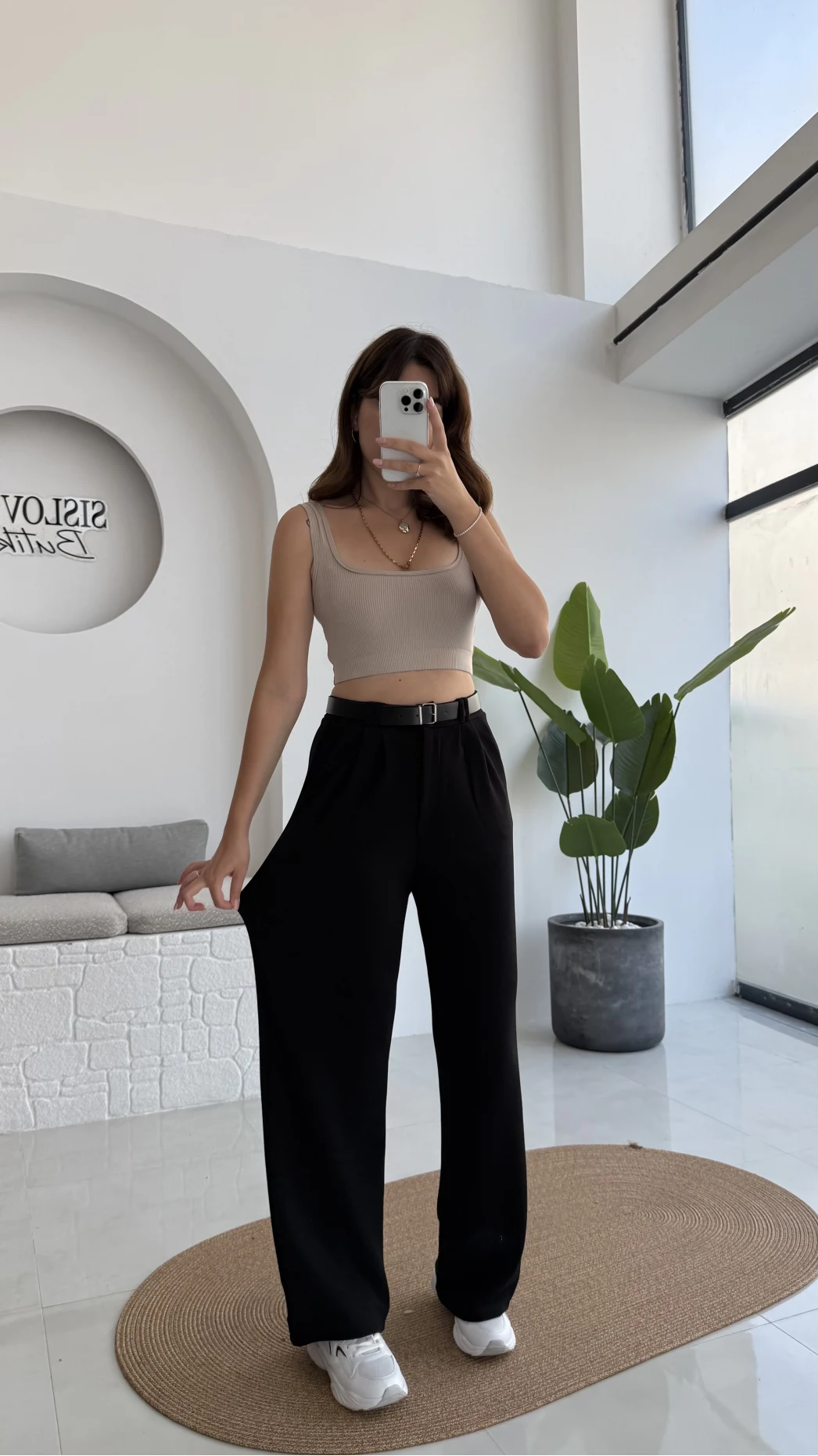 Çift Pile Detay Kemerli Örme Pantolon - Acı Kahve