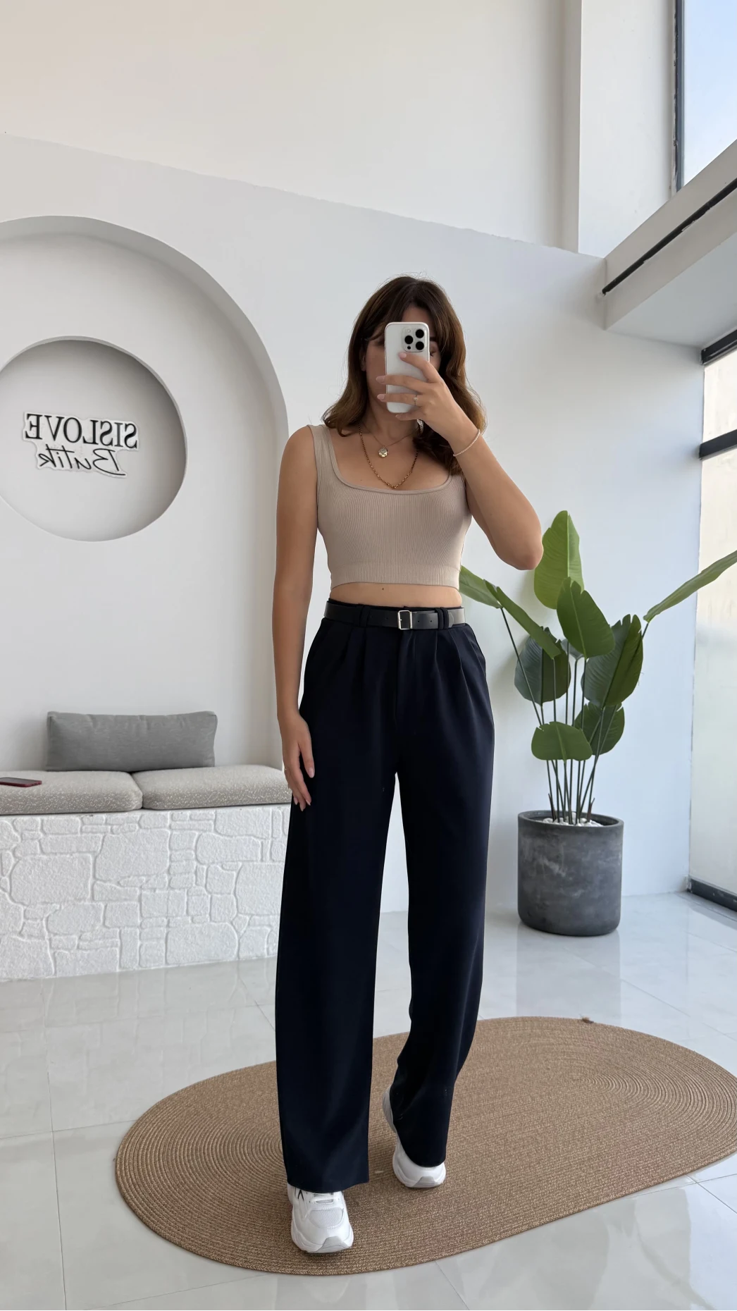 Çift Pile Detay Kemerli Örme Pantolon - Lacivert