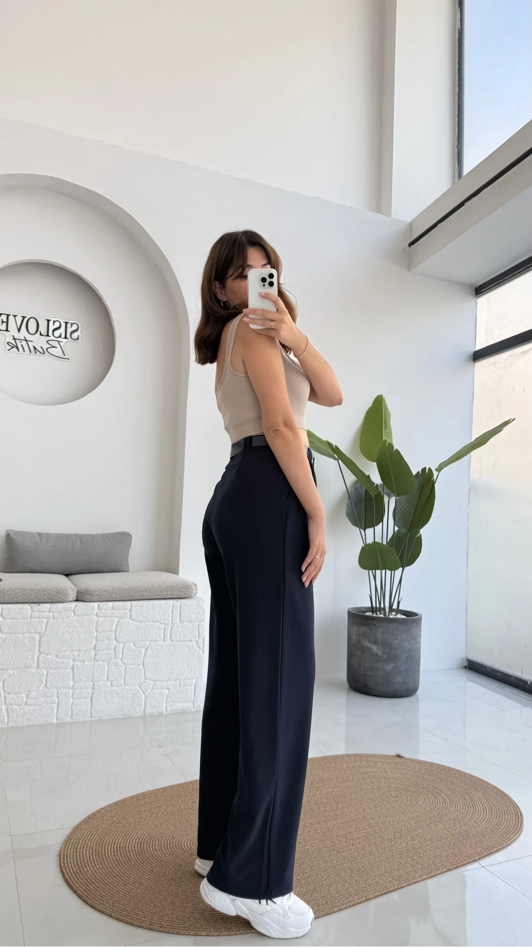 Çift Pile Detay Kemerli Örme Pantolon - Lacivert