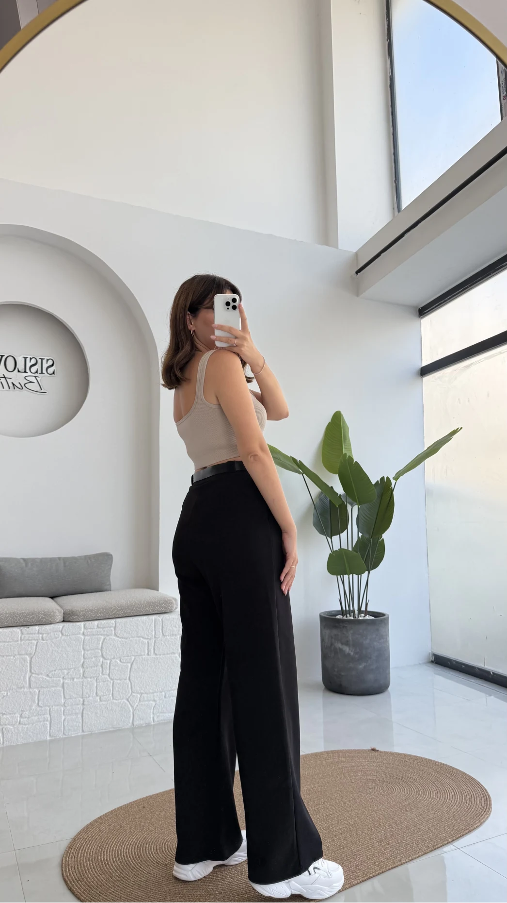 Çift Pile Detay Kemerli Örme Pantolon - Siyah