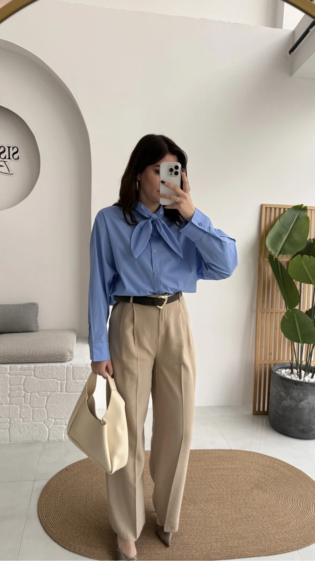 Çift Pileli Kemerli Pantolon - Vizon - Kod: 3875