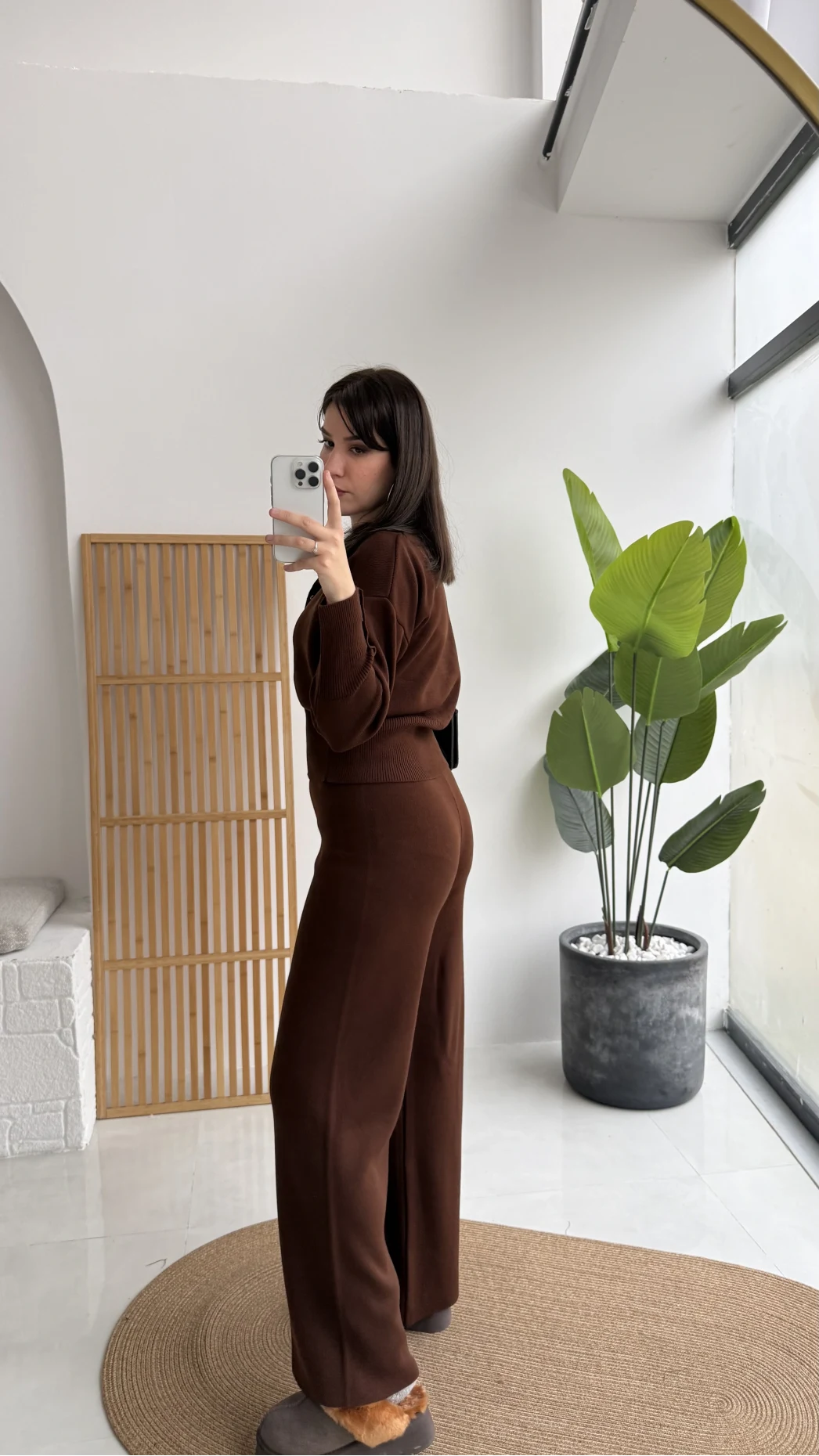 Çıt Çıt Düğme Detay Triko Takım - Kahverengi