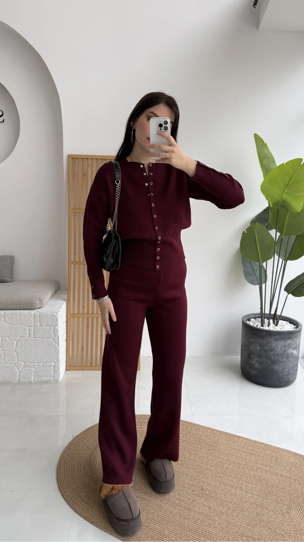 Çıt Çıt Düğme Detay Triko Takım - Mürdüm