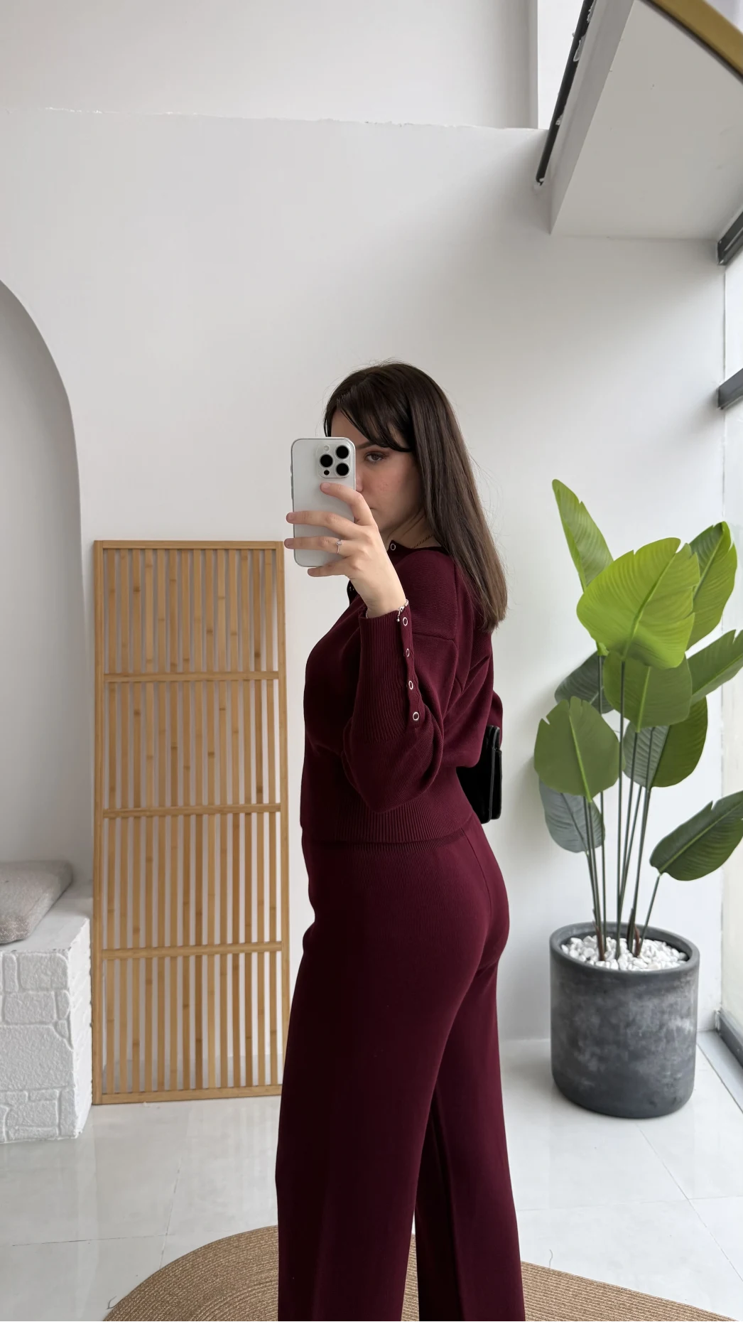 Çıt Çıt Düğme Detay Triko Takım - Mürdüm