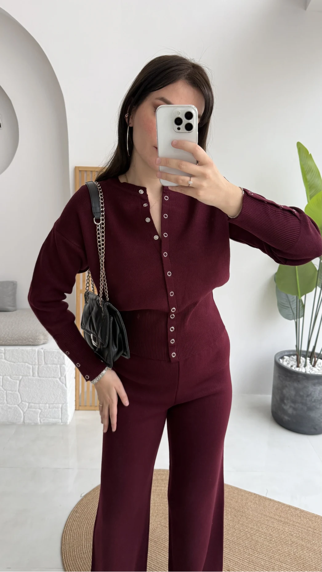 Çıt Çıt Düğme Detay Triko Takım - Mürdüm