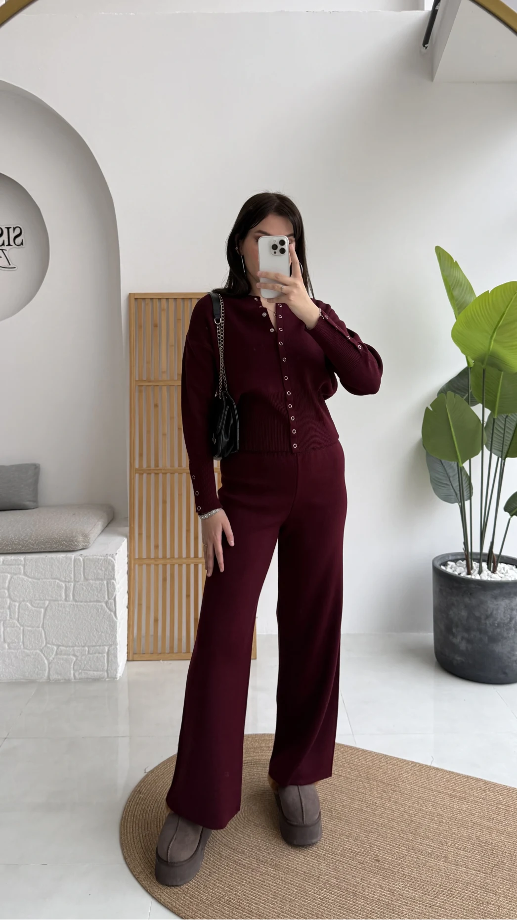 Çıt Çıt Düğme Detay Triko Takım - Mürdüm