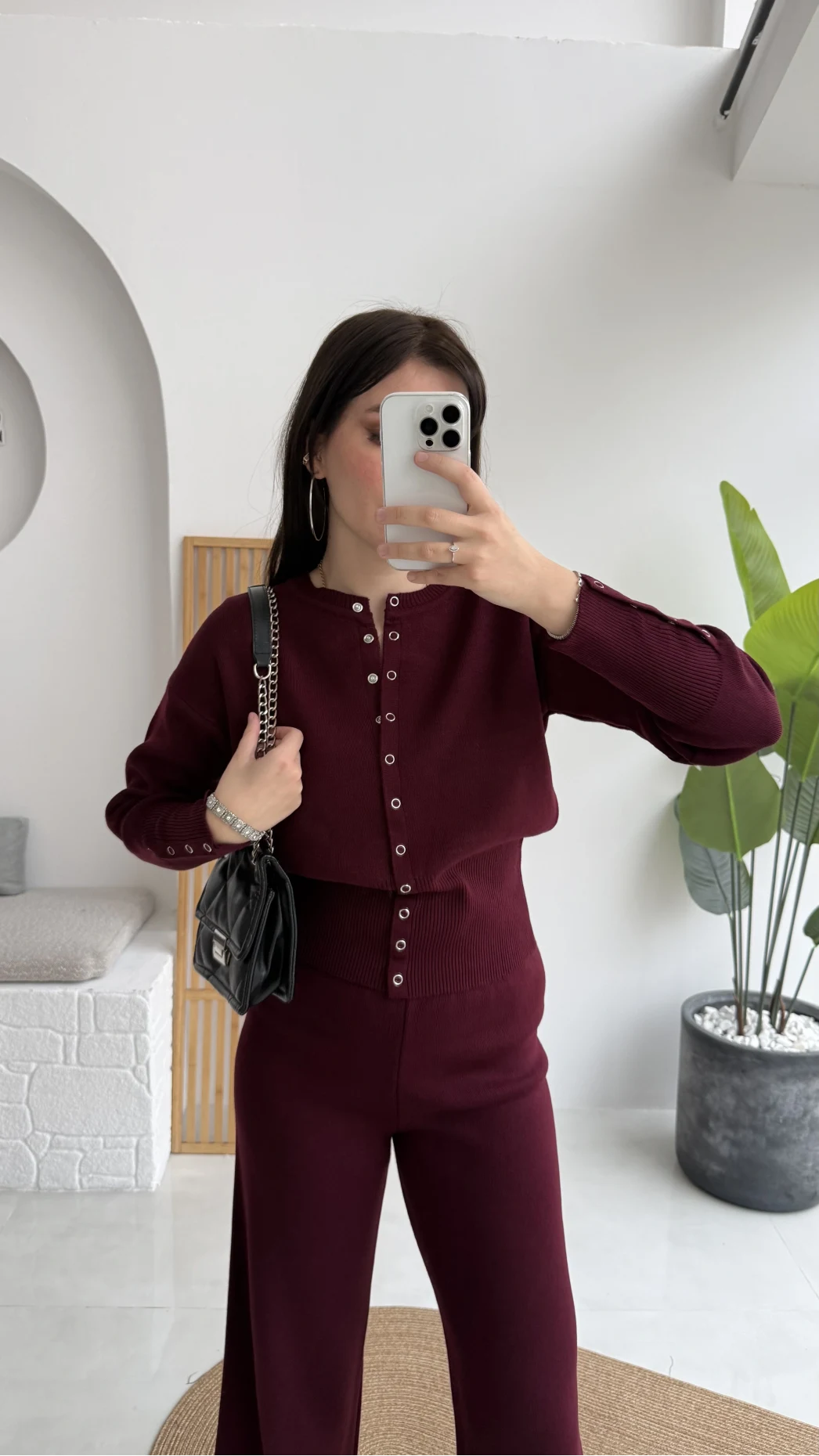 Çıt Çıt Düğme Detay Triko Takım - Mürdüm