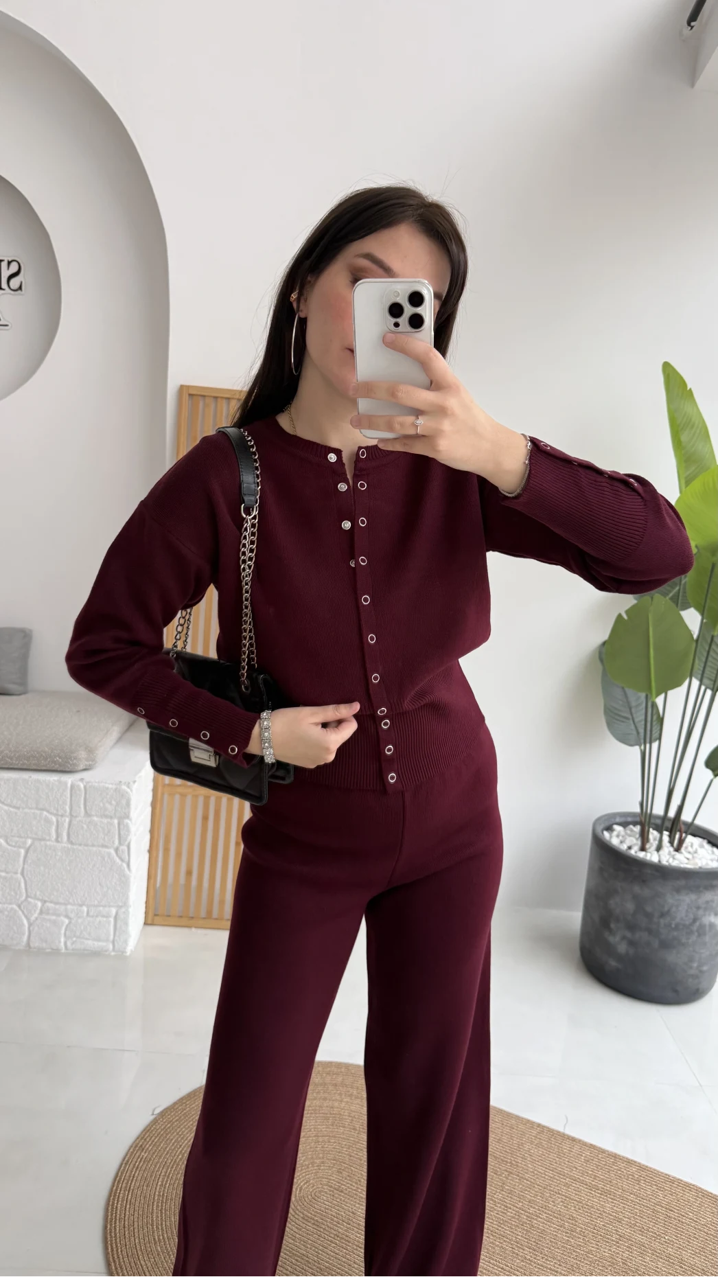 Çıt Çıt Düğme Detay Triko Takım - Mürdüm