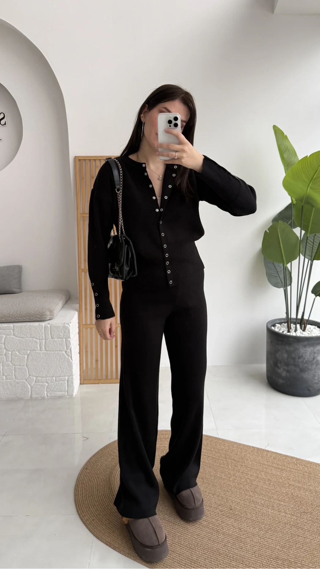 Çıt Çıt Düğme Detay Triko Takım - Siyah