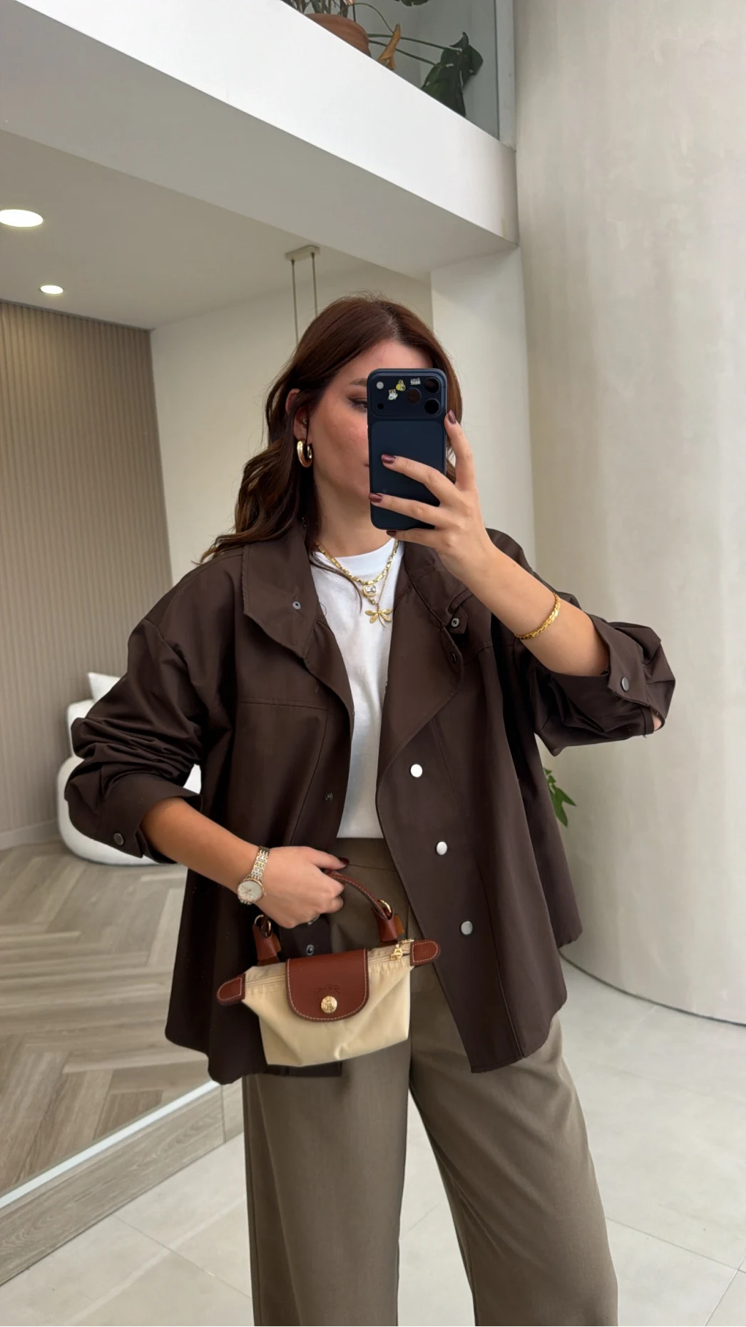 Çıt Çıtlı Gömlek - Kahve - Kod: 5131
