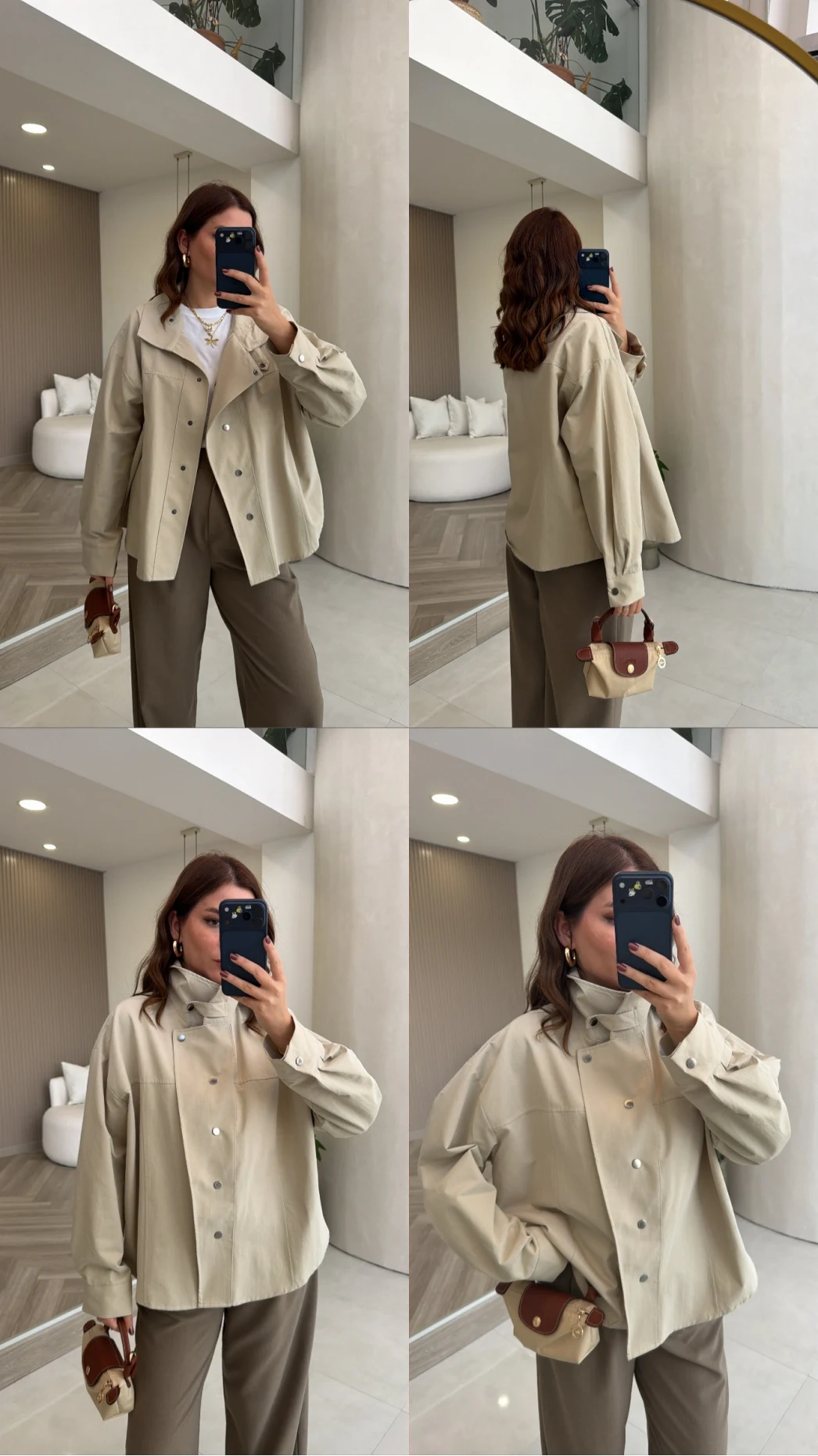 Çıt Çıtlı Gömlek - Taş - Kod: 5131