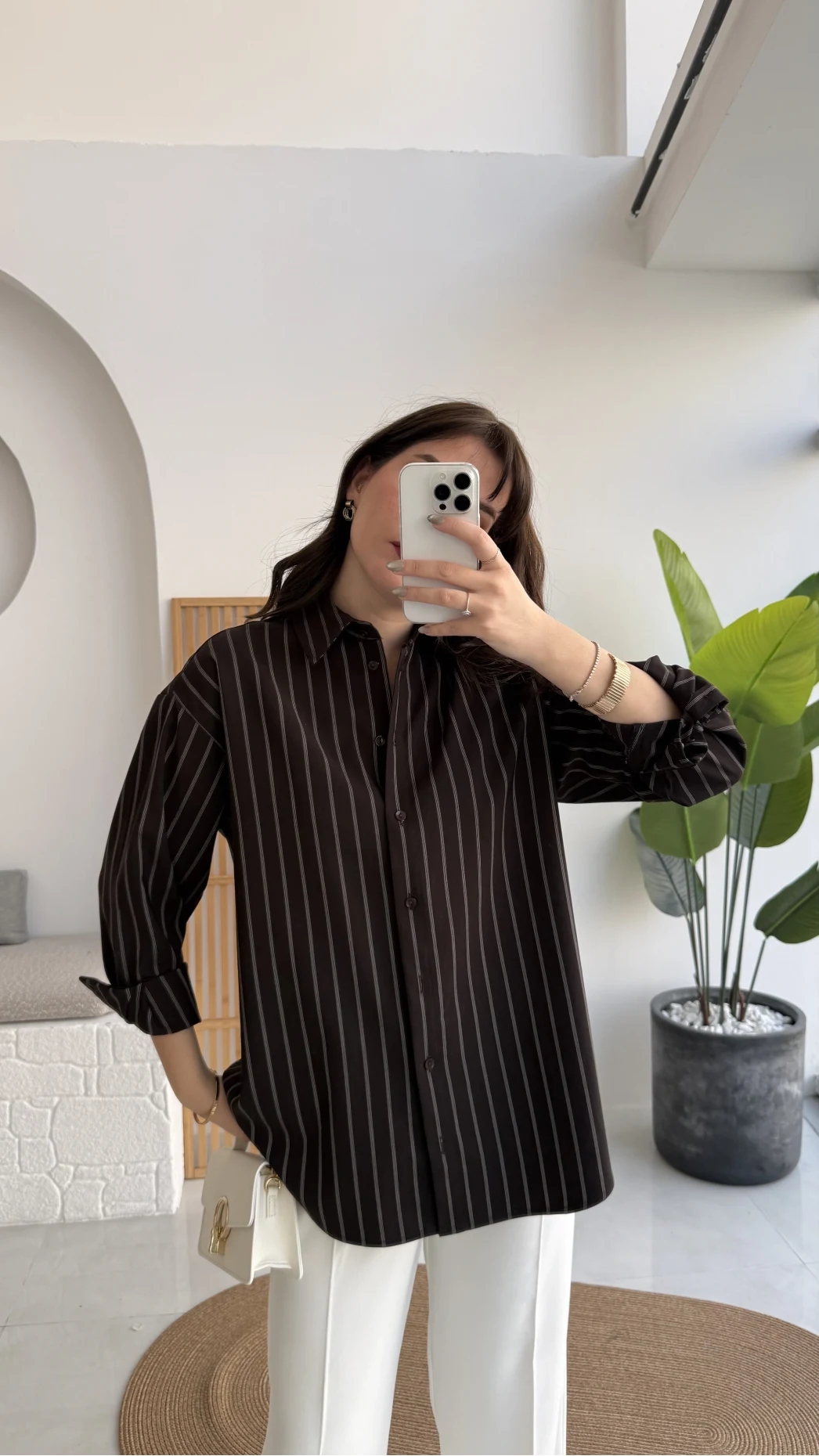 Çizgili Gömlek - Acı Kahve - Kod: 2165