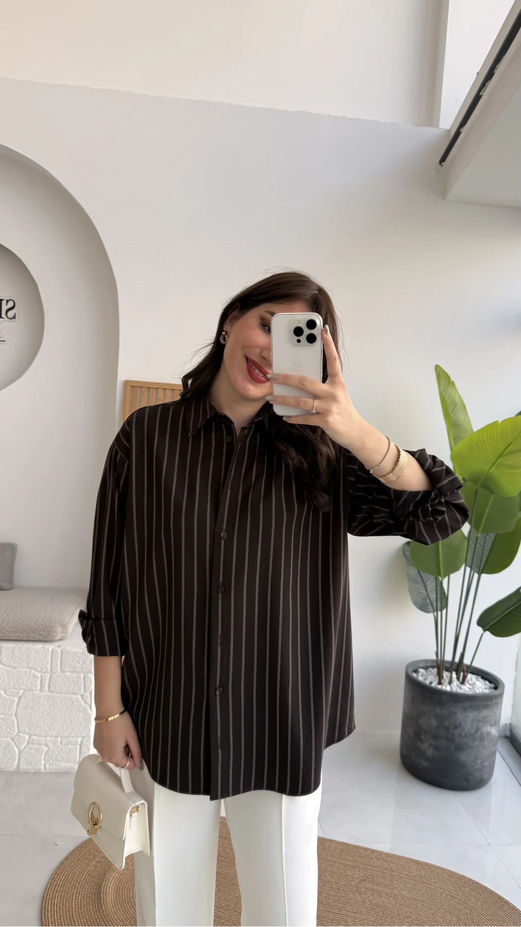 Çizgili Gömlek - Acı Kahve - Kod: 2165