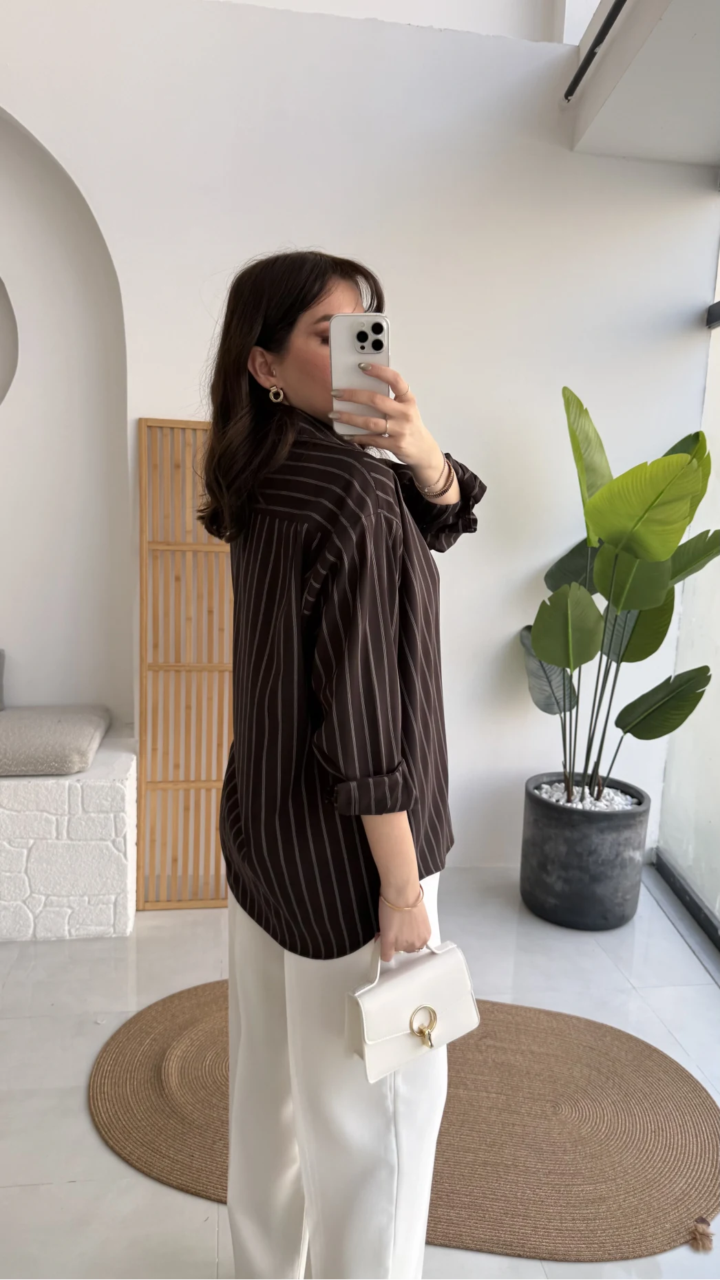 Çizgili Gömlek - Acı Kahve - Kod: 2165