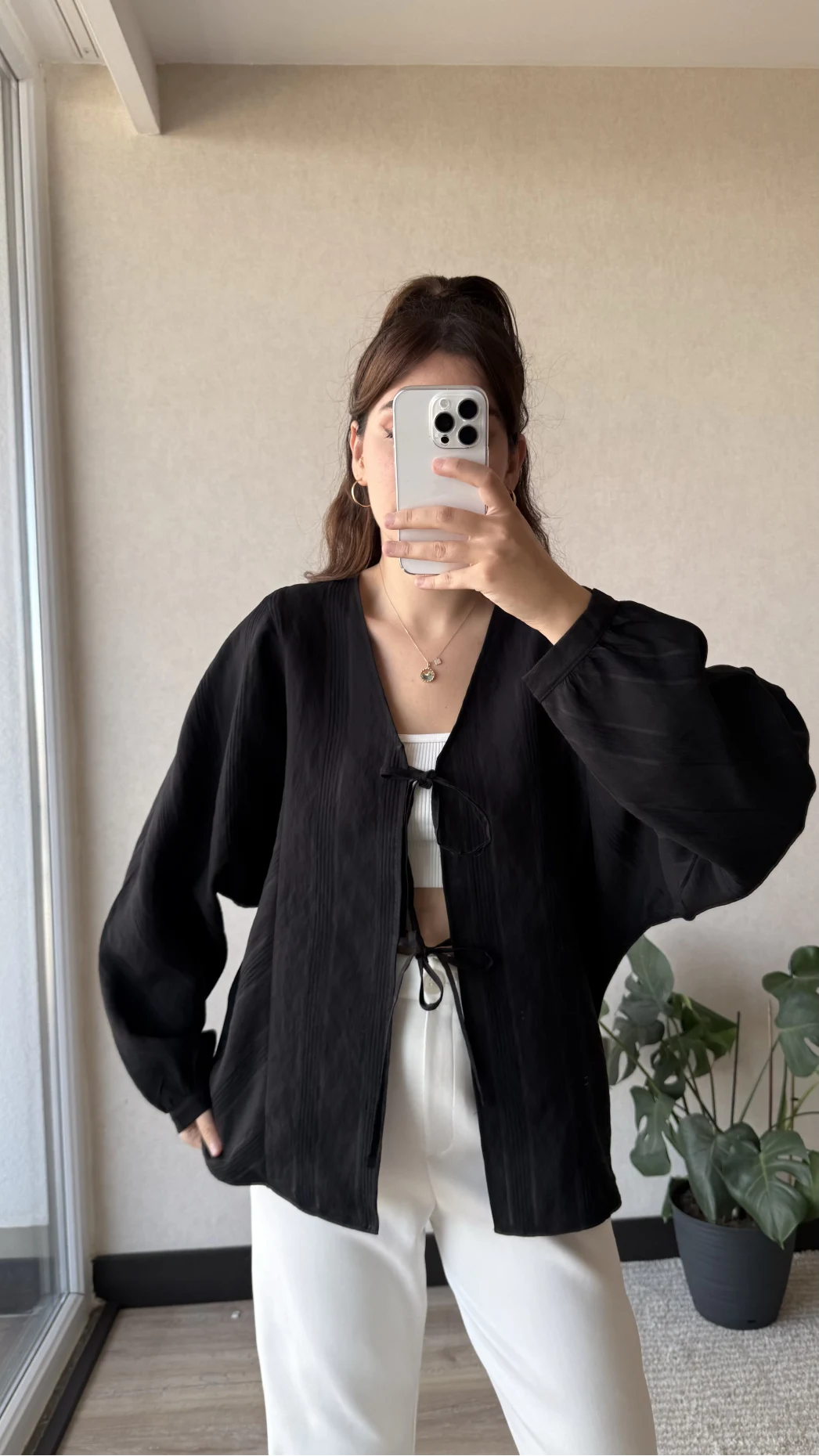 Çizgili Önden Bağlamalı Bluz Siyah