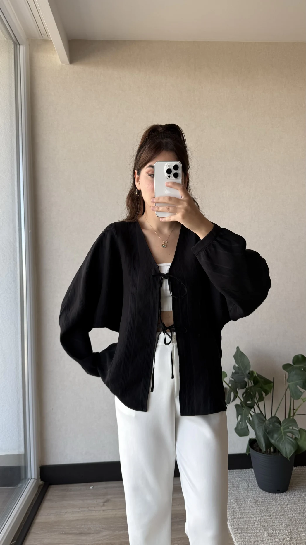 Çizgili Önden Bağlamalı Bluz Siyah