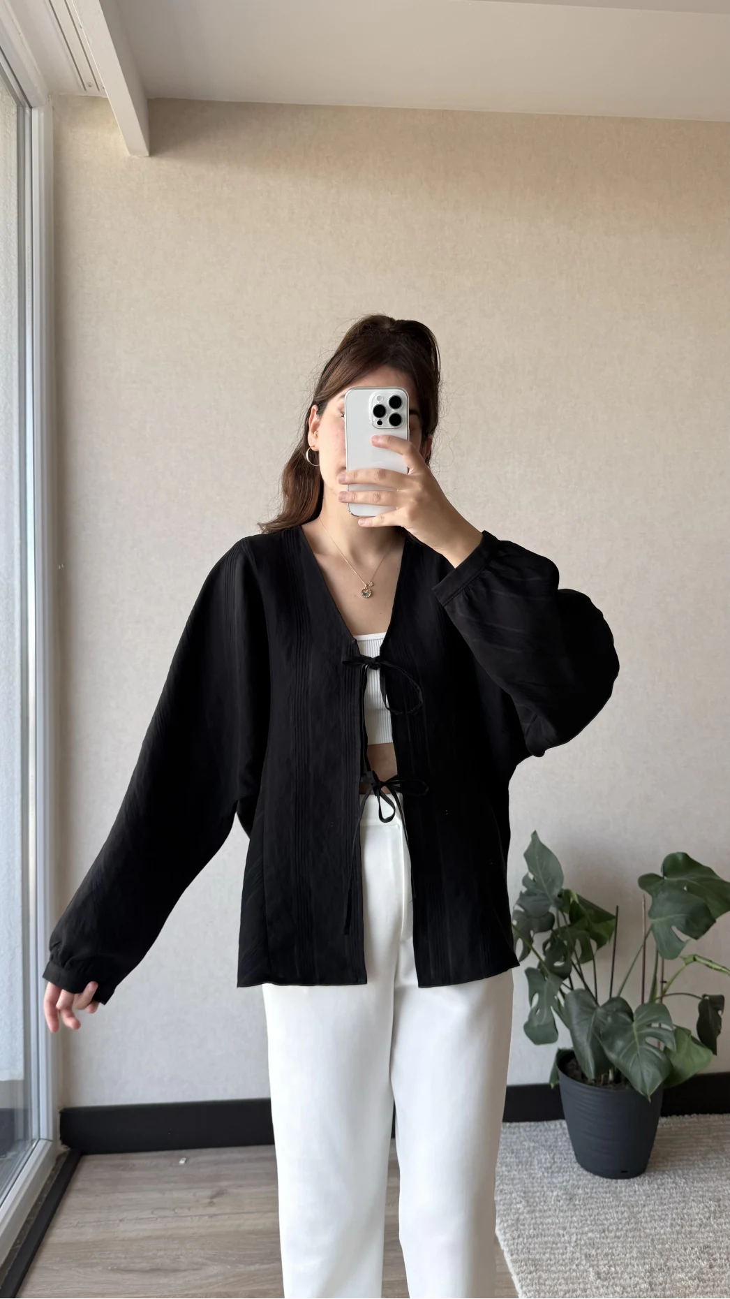 Çizgili Önden Bağlamalı Bluz Siyah