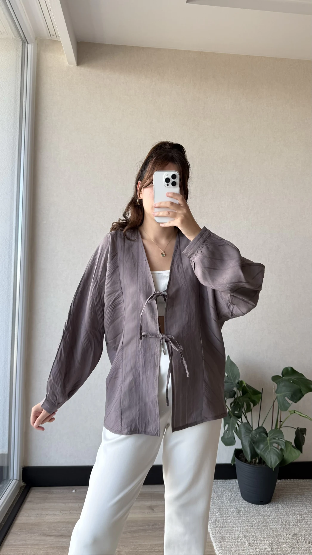 Çizgili Önden Bağlamalı Bluz Thistle Mor