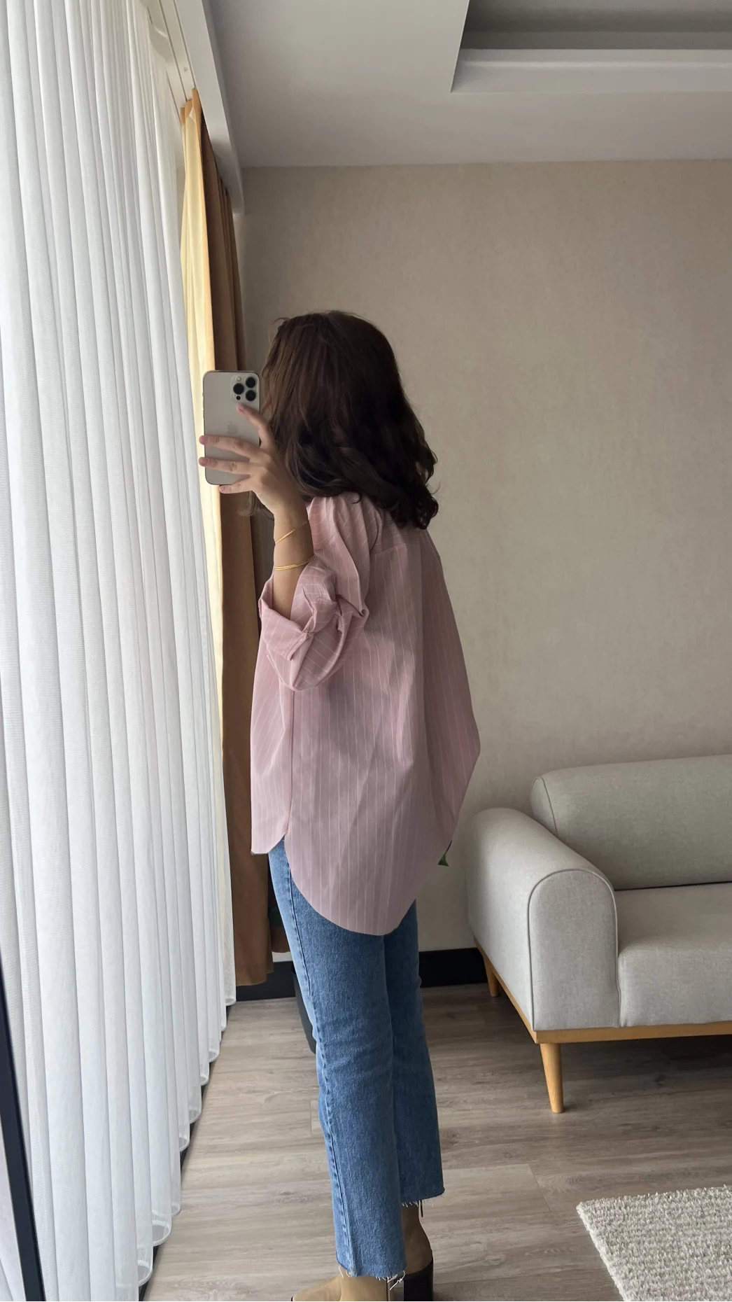 Çizgili Pembe Tunik Gömlek (Kesik Model)