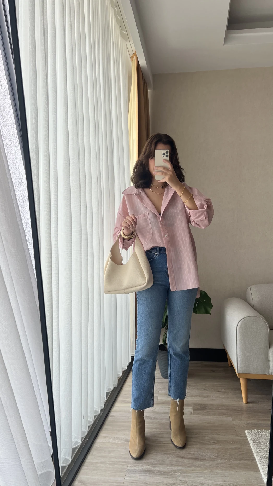 Çizgili Pembe Tunik Gömlek (Kesik Model)