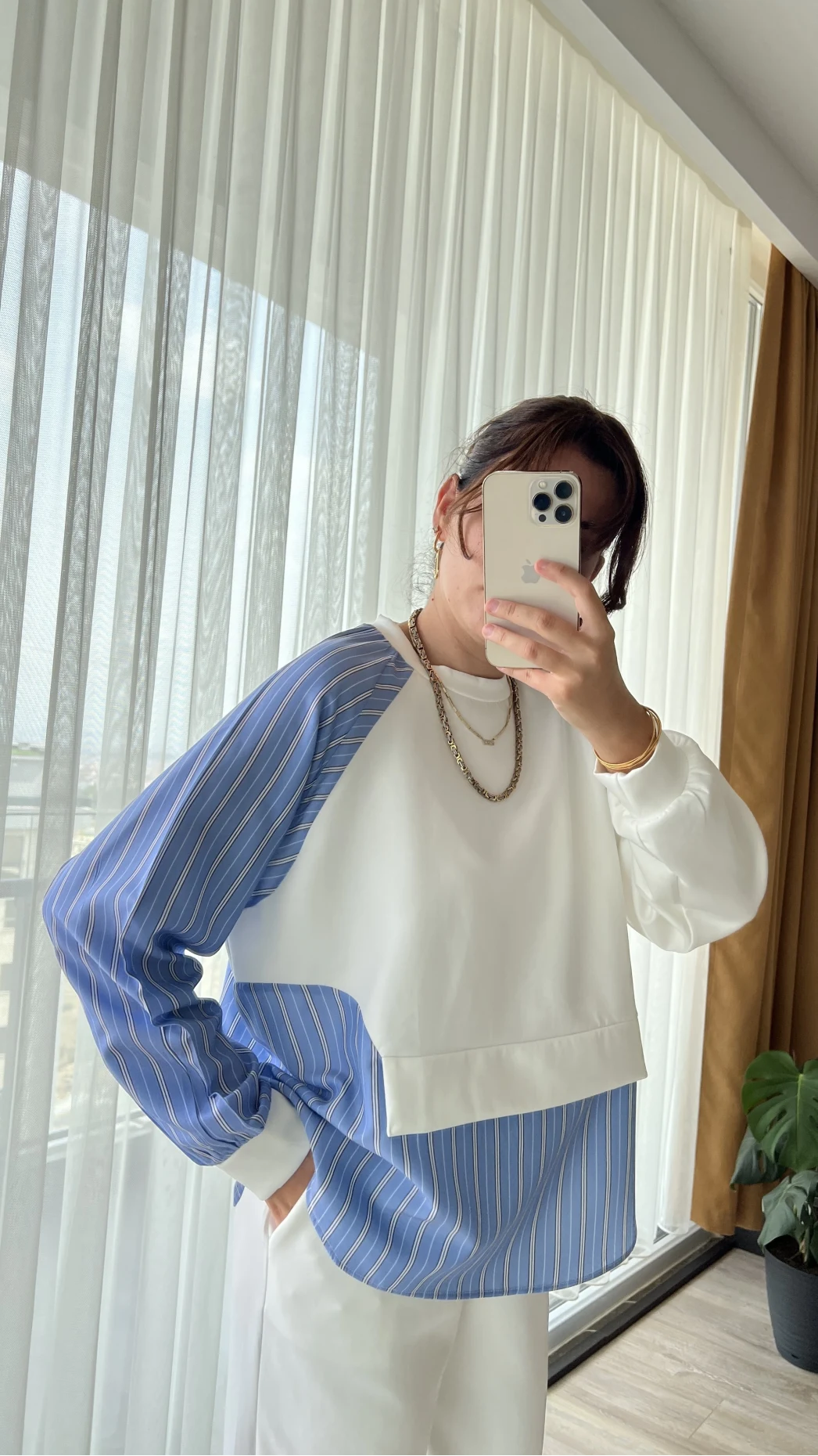 Çizgili Scuba Kumaş Sweat-Gömlek