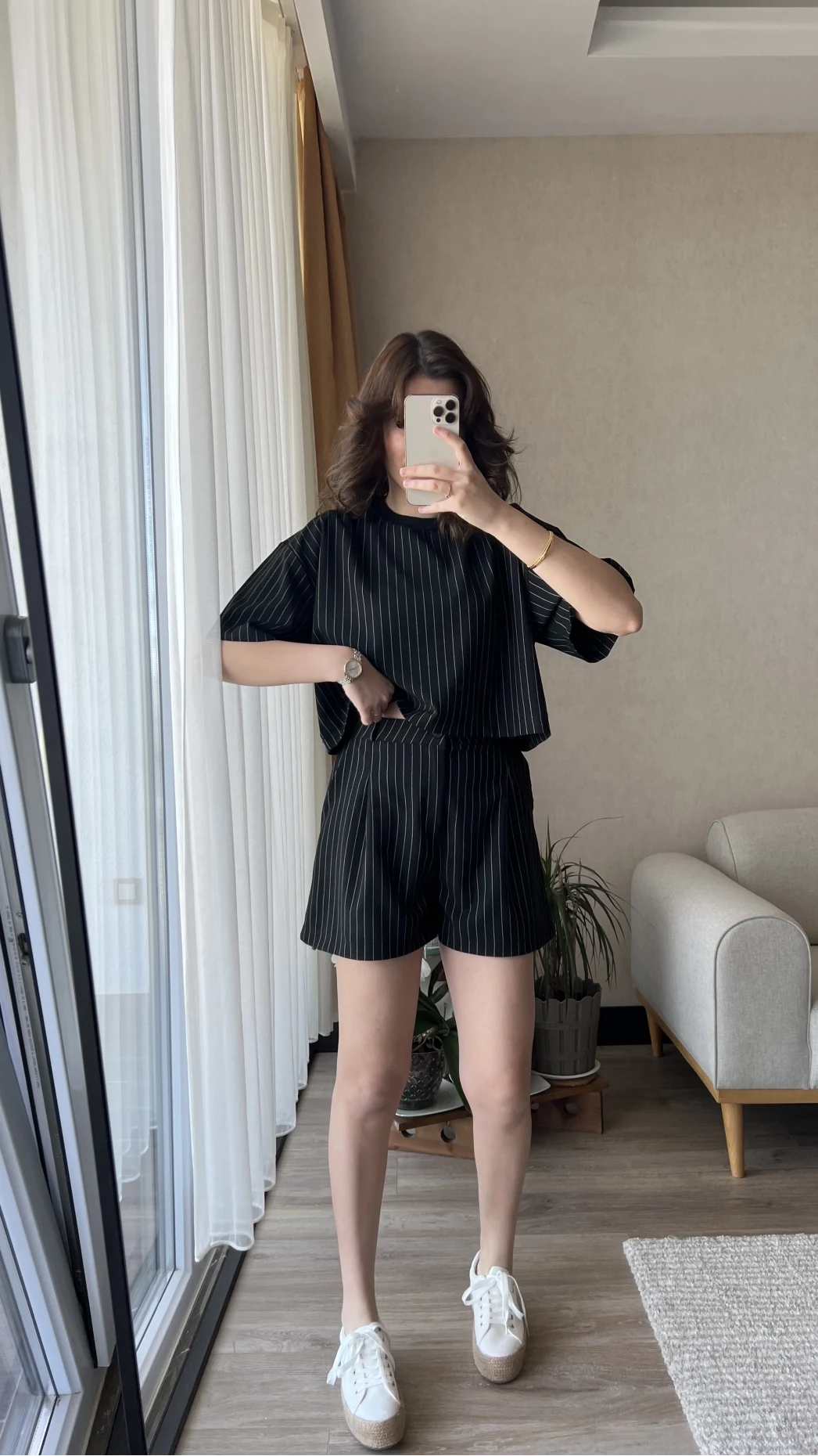 Çizgili Şortlu Takım Siyah