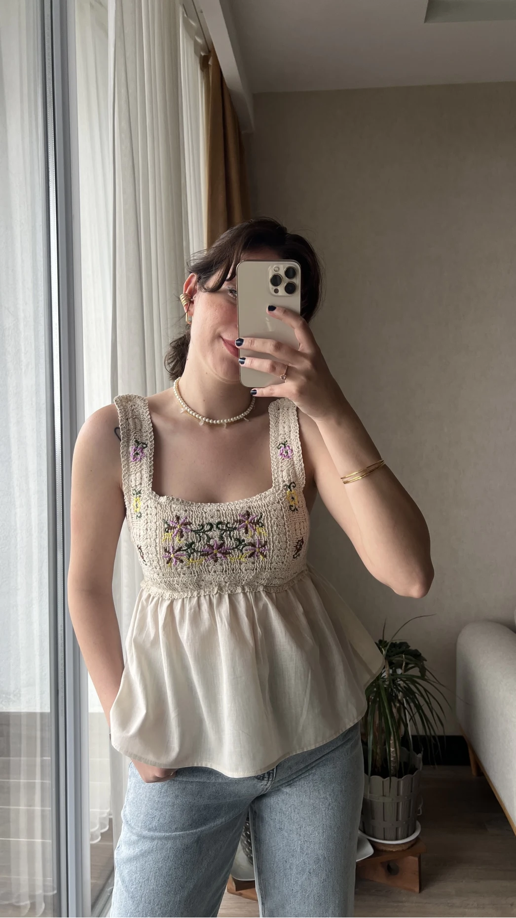 Clare Keten Örgü Askılı Bluz