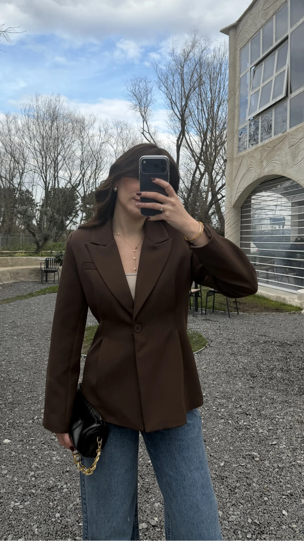 Clarıssa Pileli Tek Düğmeli Blazer Ceket - Acı Kahve - Kod: 4157