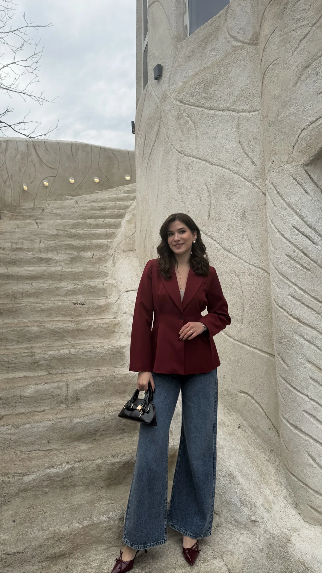 Clarıssa Pileli Tek Düğmeli Blazer Ceket - Bordo - Kod: 4157