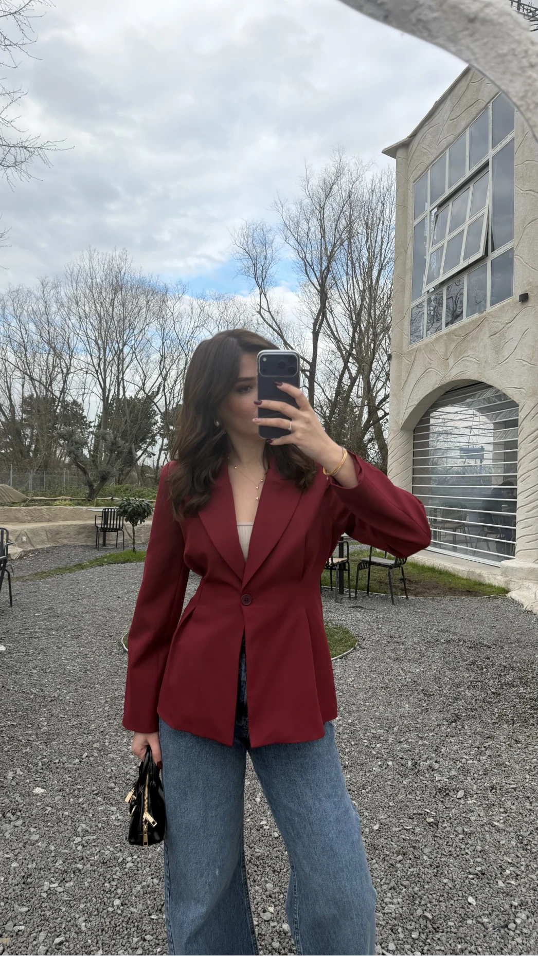 Clarıssa Pileli Tek Düğmeli Blazer Ceket - Bordo - Kod: 4157