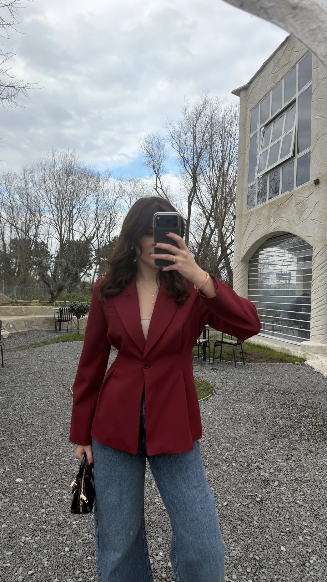 Clarıssa Pileli Tek Düğmeli Blazer Ceket - Bordo - Kod: 4157