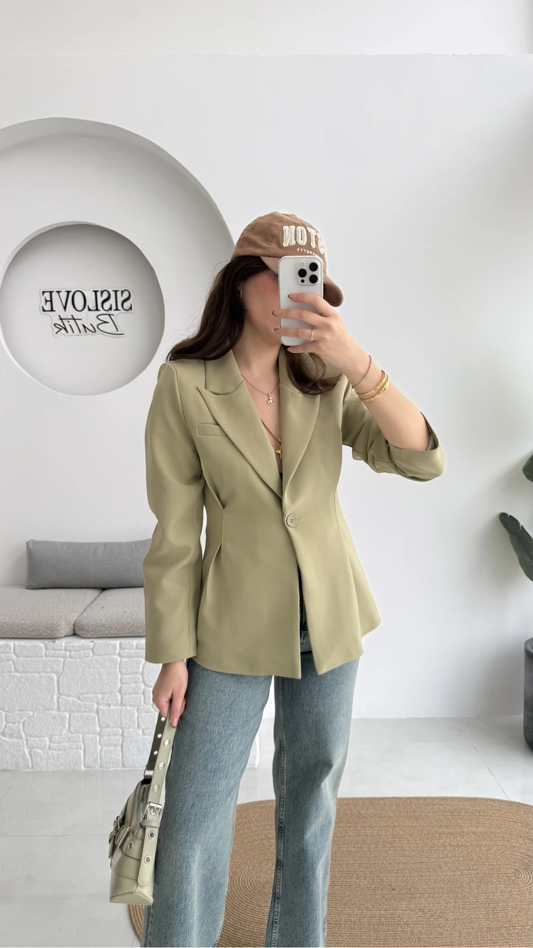 Clarıssa Pileli Tek Düğmeli Blazer Ceket - Mint - Kod: 4157