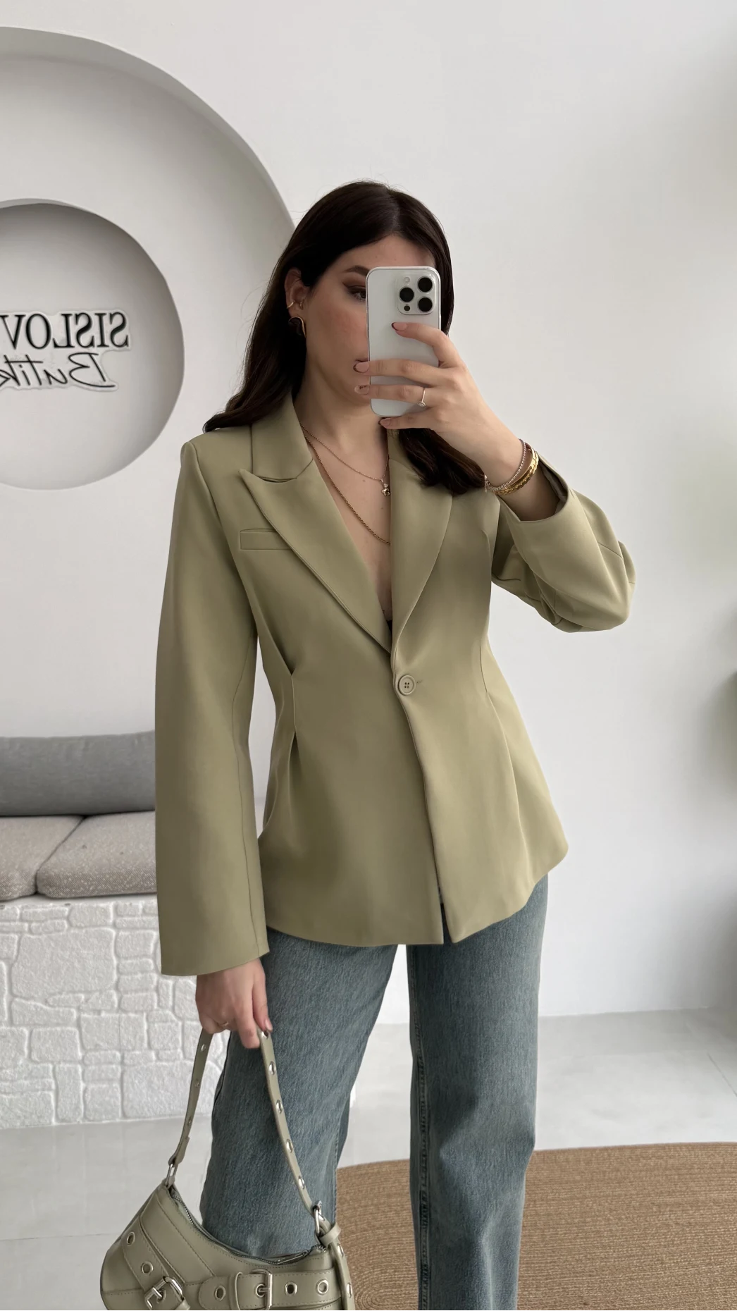 Clarıssa Pileli Tek Düğmeli Blazer Ceket - Mint - Kod: 4157