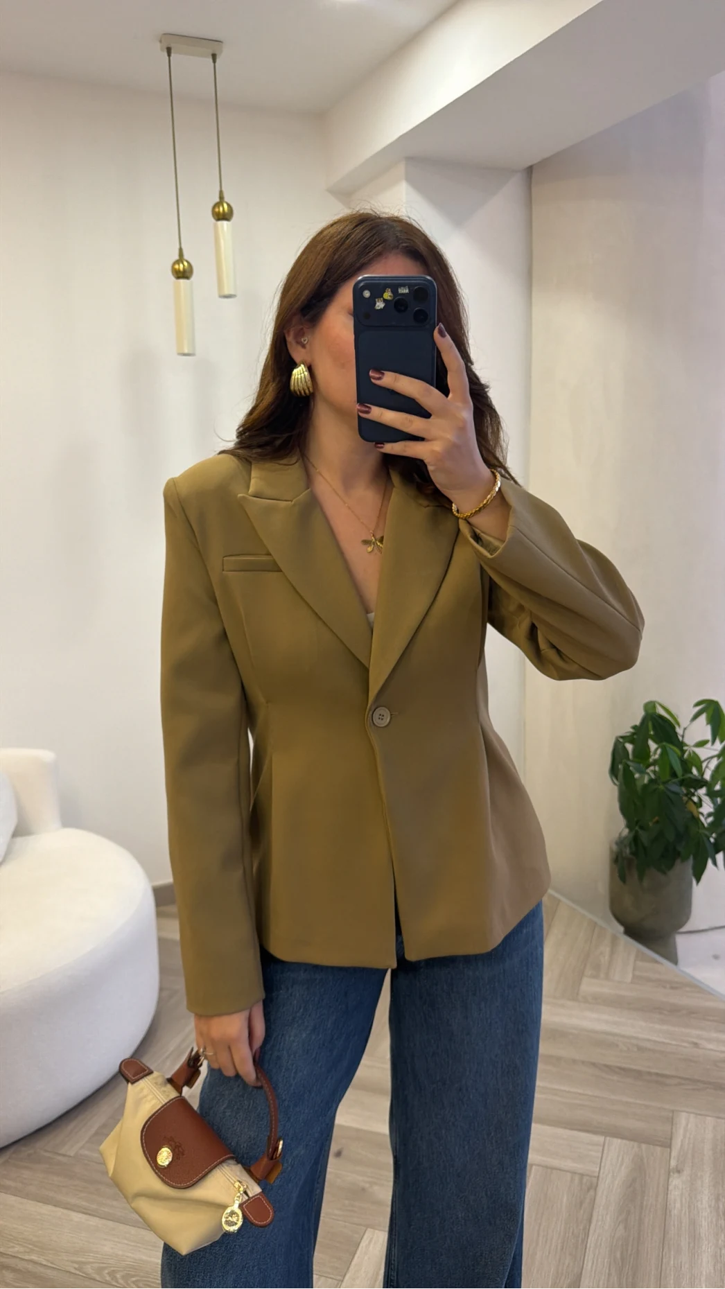 Clarıssa Pileli Tek Düğmeli Blazer Ceket - Olive - Kod: 4157