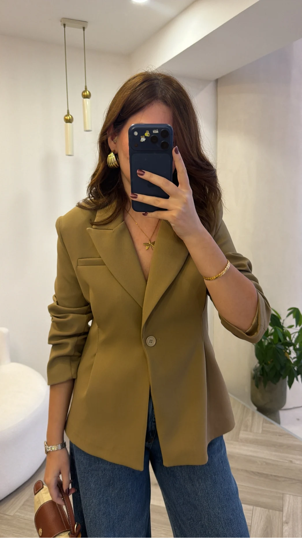 Clarıssa Pileli Tek Düğmeli Blazer Ceket - Olive - Kod: 4157