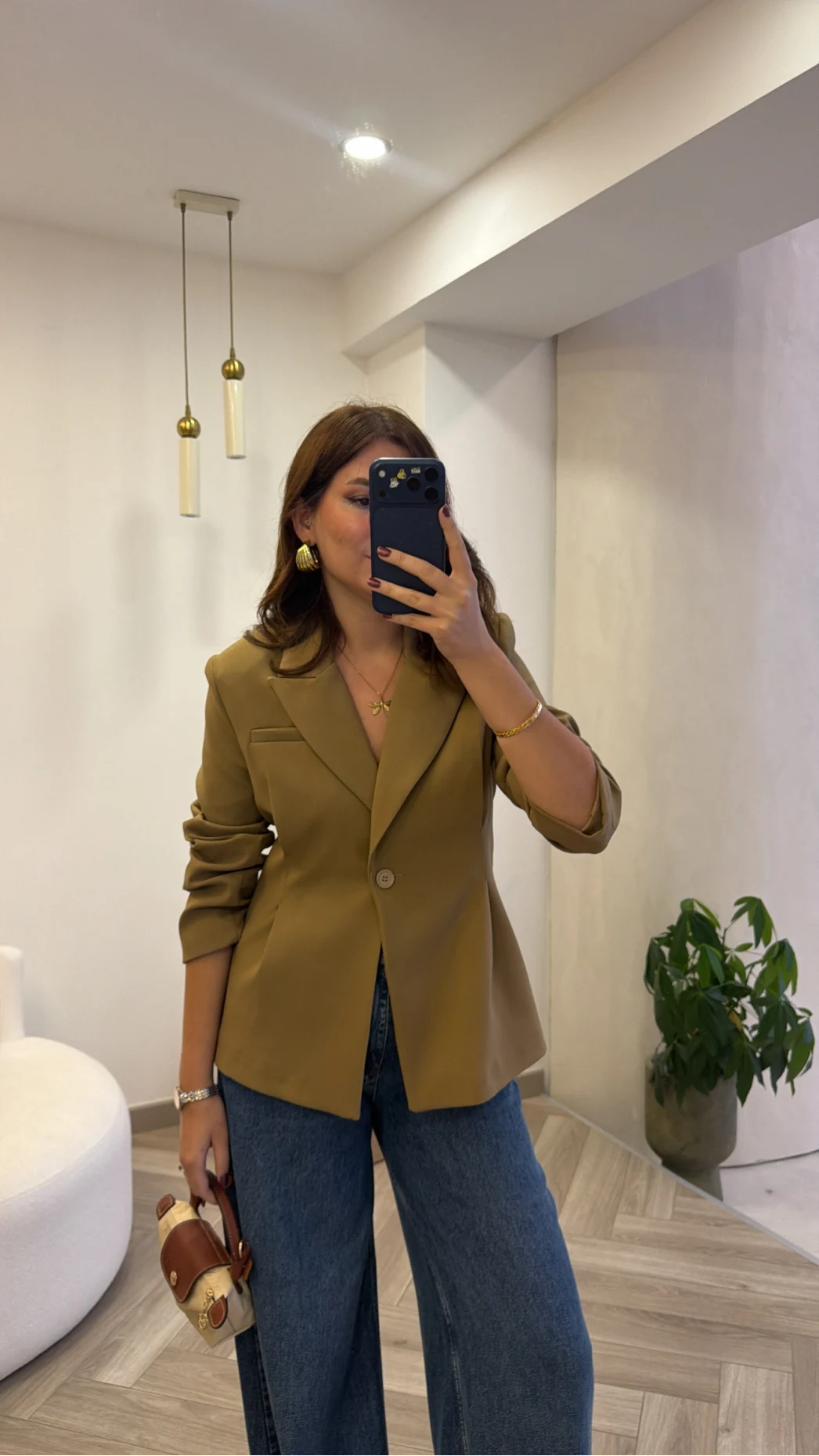 Clarıssa Pileli Tek Düğmeli Blazer Ceket - Olive - Kod: 4157