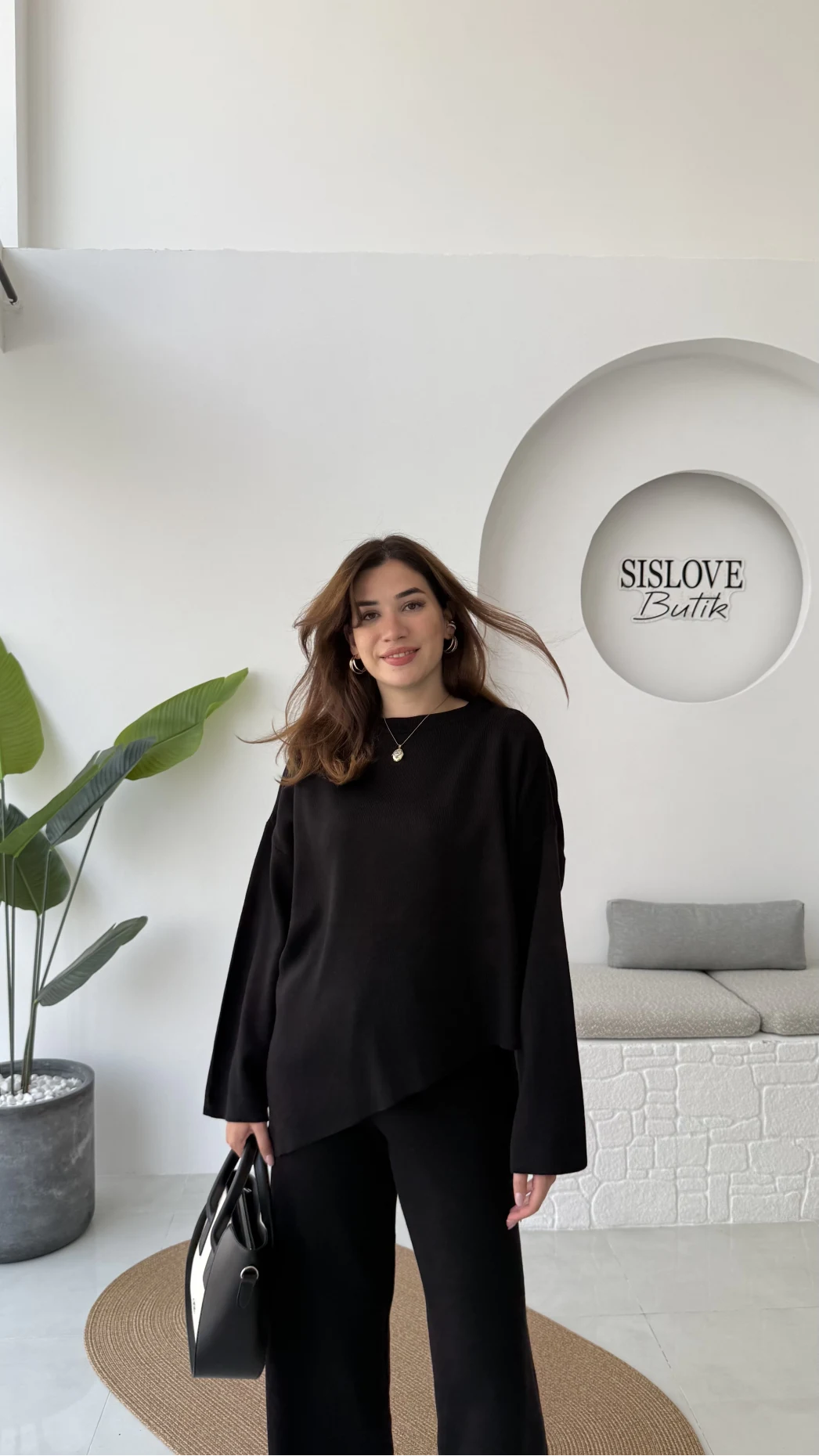 Cleo Asimetrik Kesim Triko Takım - Siyah - Kod: 04586