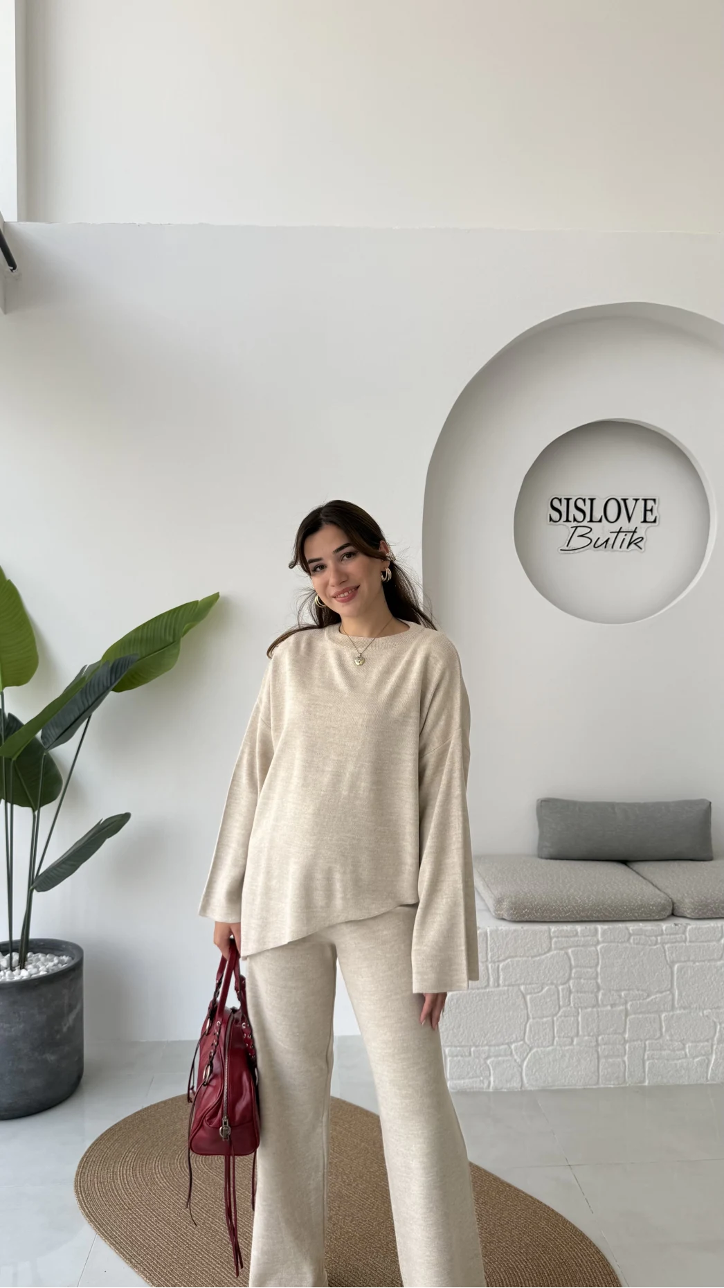 Cleo Asimetrik Kesim Triko Takım - Taş - Kod: 04586