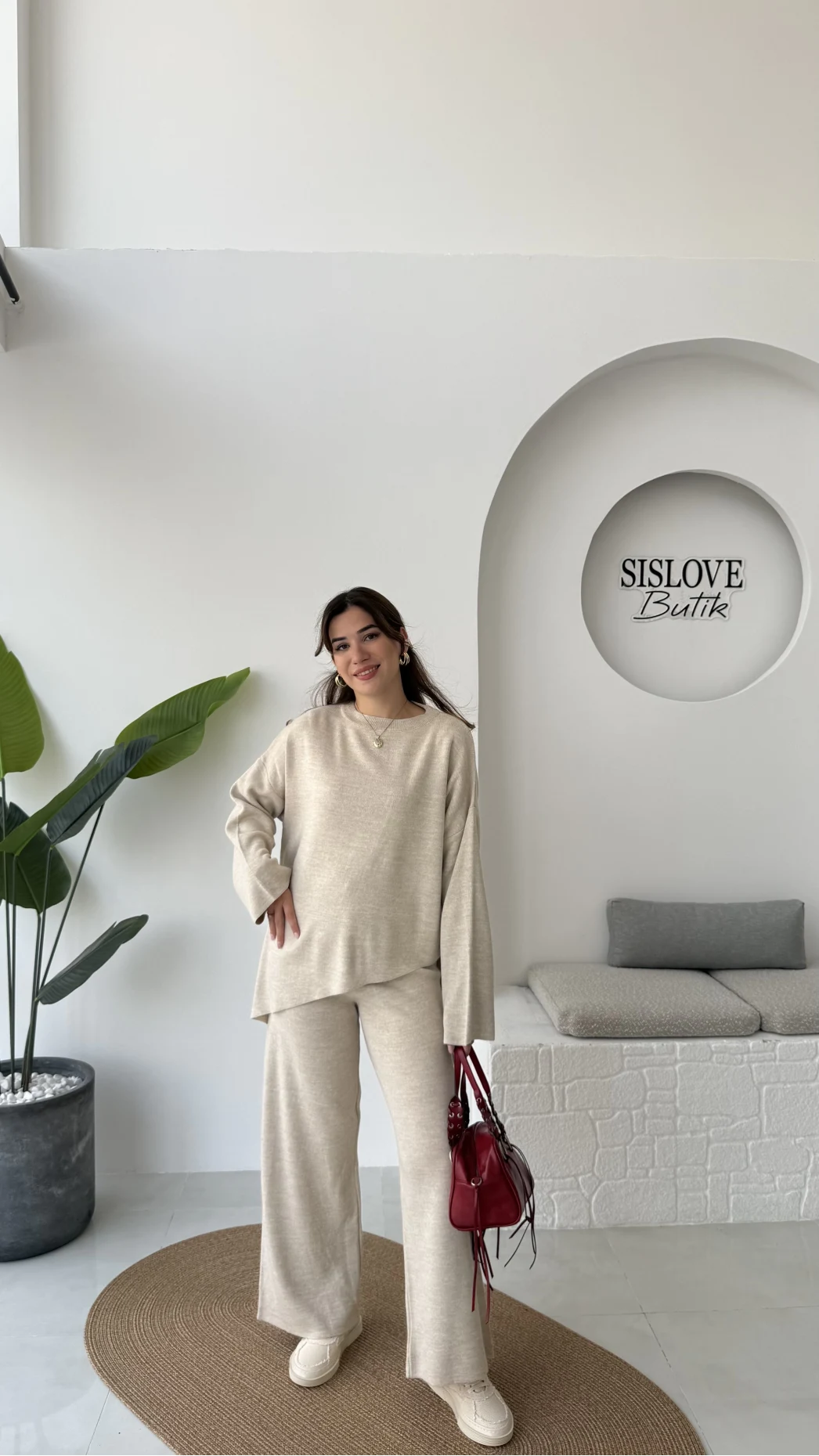 Cleo Asimetrik Kesim Triko Takım - Taş - Kod: 04586
