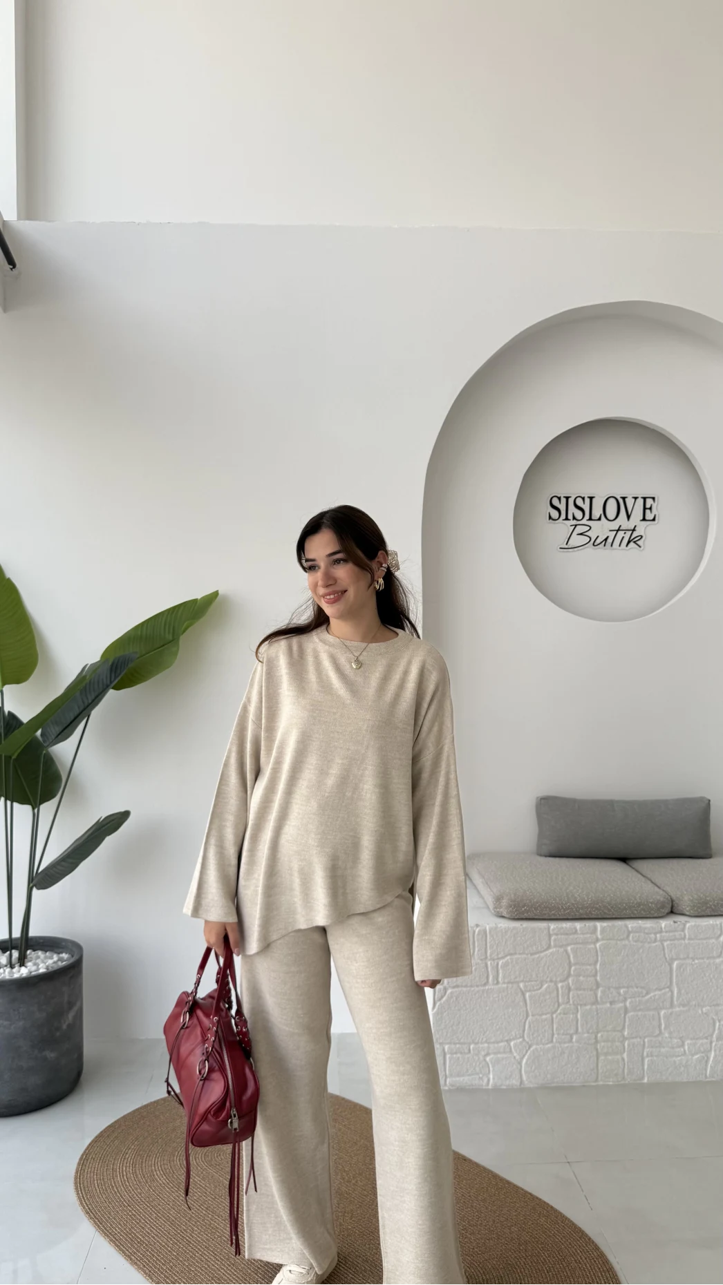 Cleo Asimetrik Kesim Triko Takım - Taş - Kod: 04586
